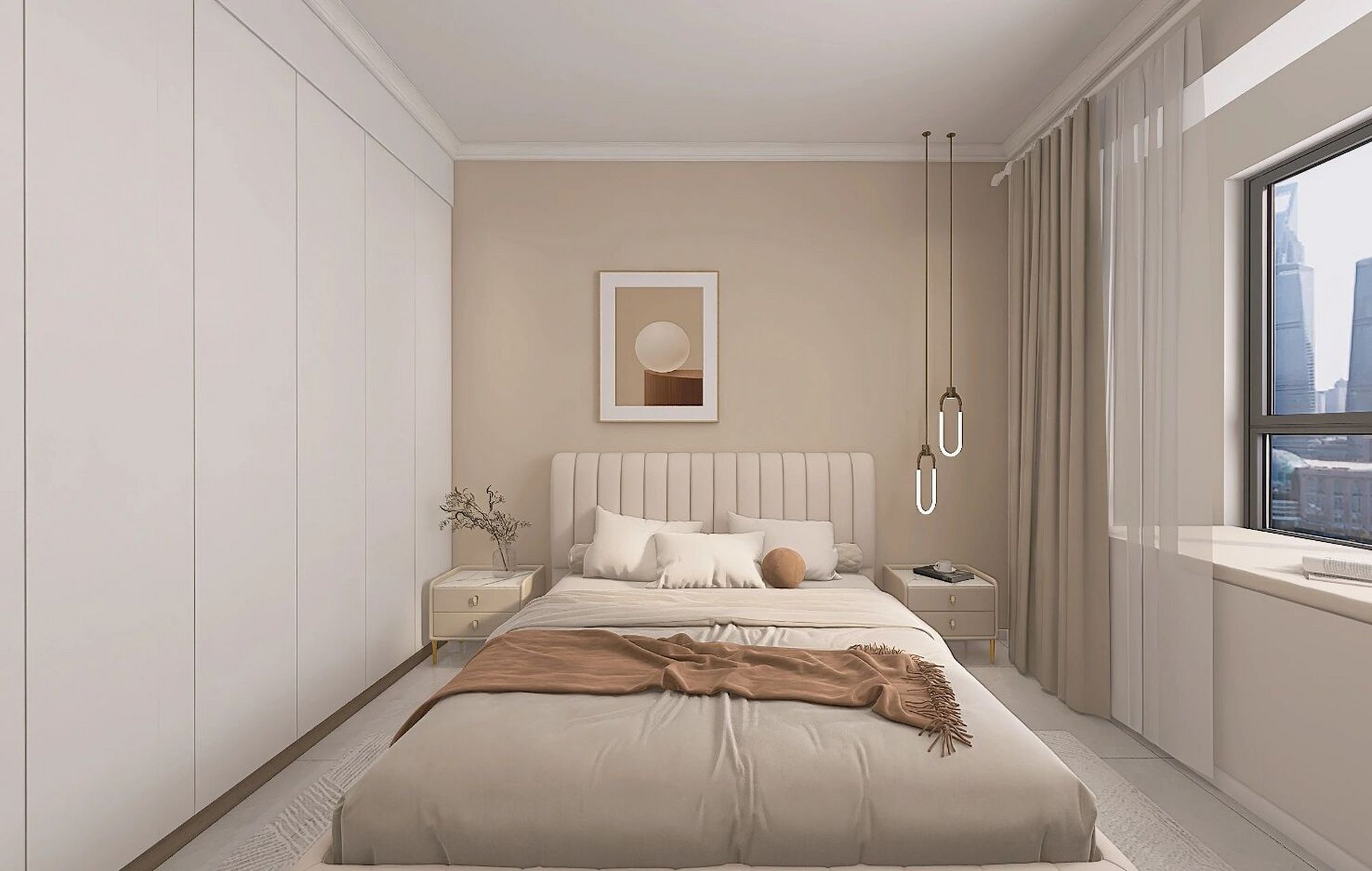 现代简约装修效果图 147平,预算10w内含柜子的超简约暖色系装修.