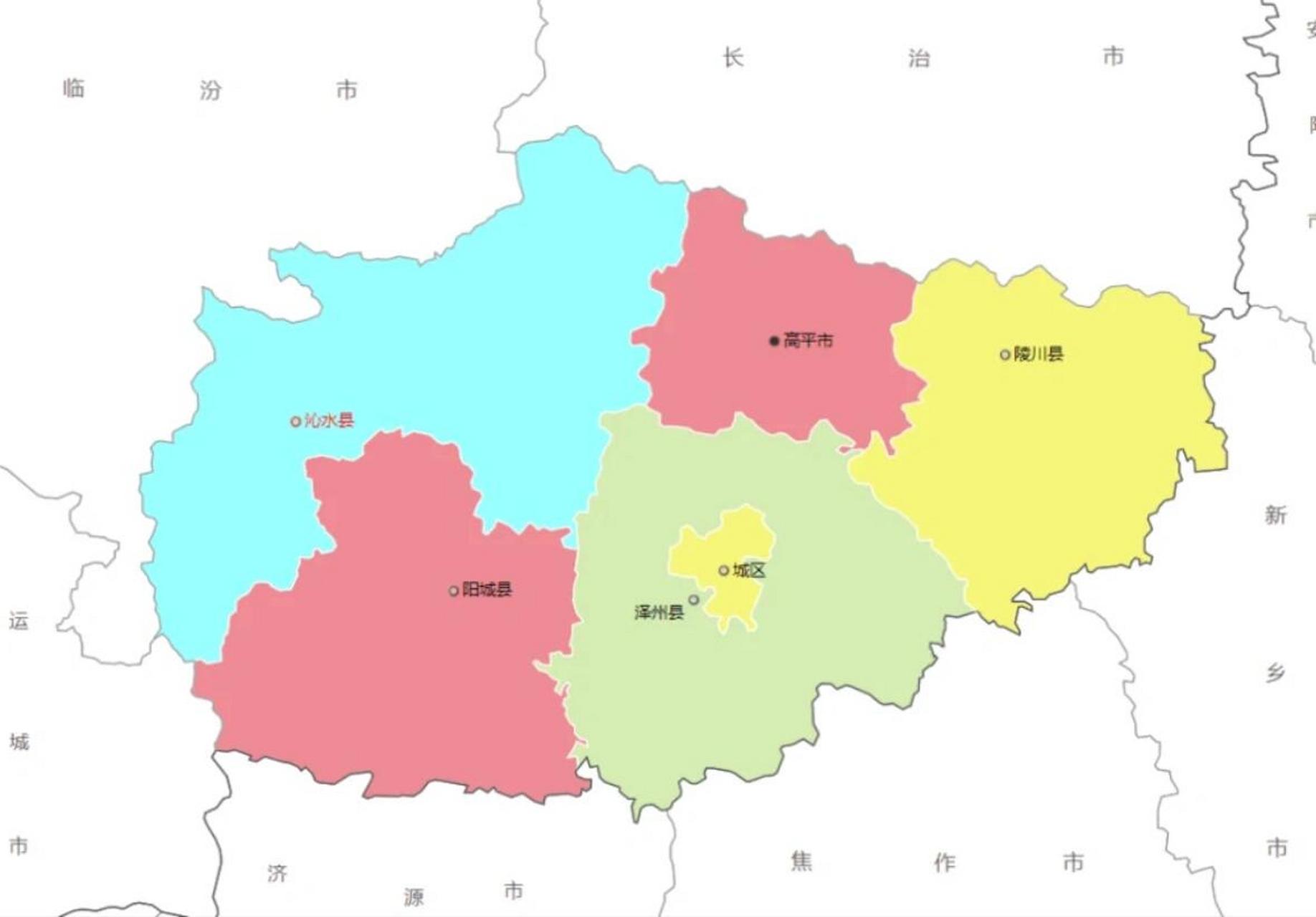山西省各市政区图(五):晋城市 晋城市总面积0.