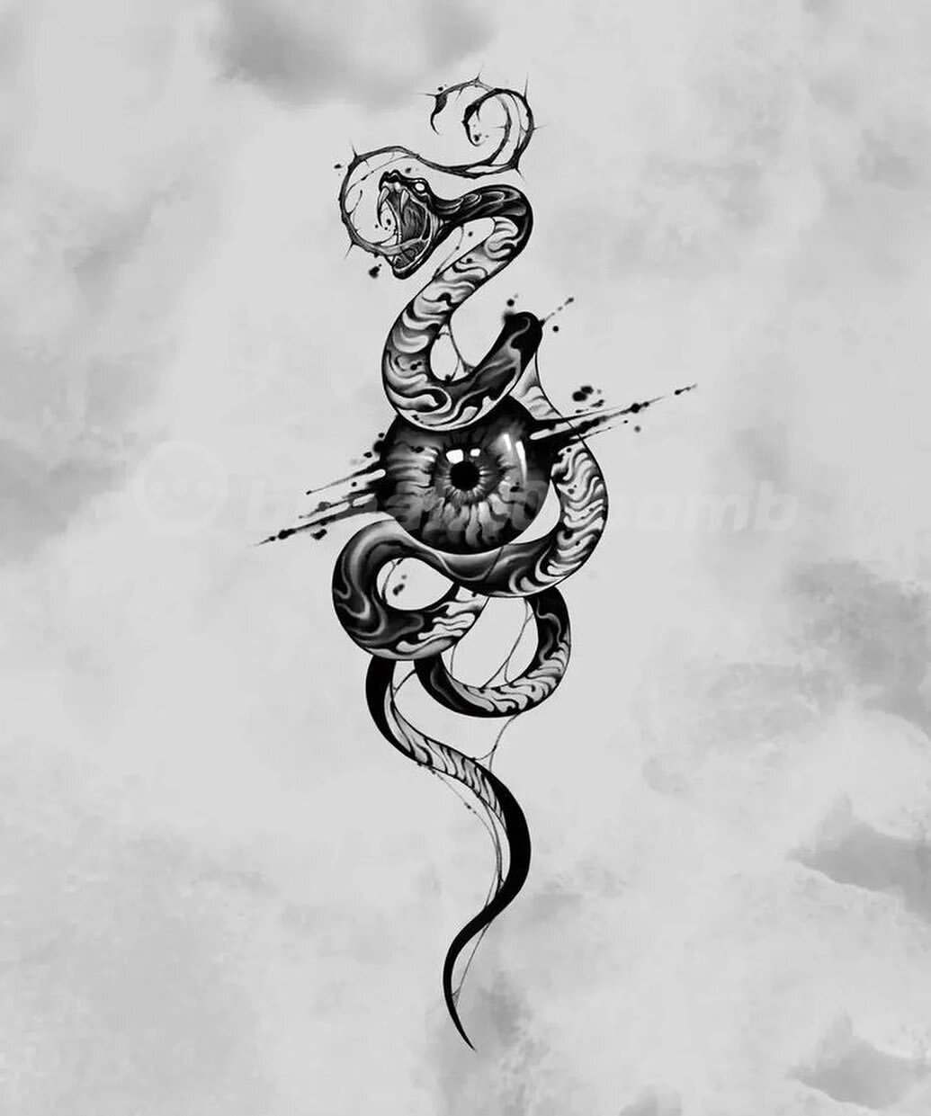 10张暗黑风格纹身手稿蛇纹身blackwork