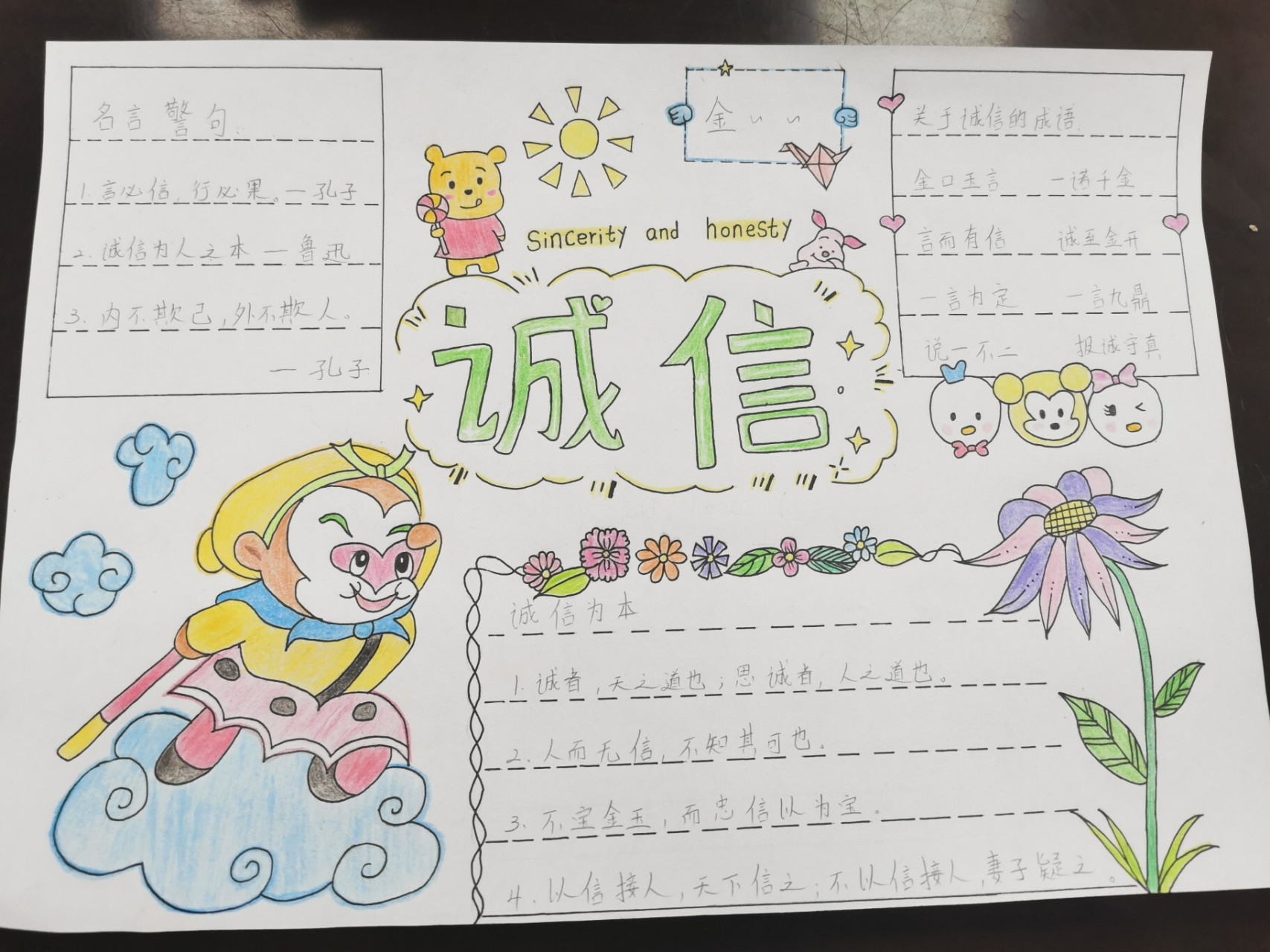 《诚信》手抄报 文字部分铅笔写的,留给小朋友自己去写