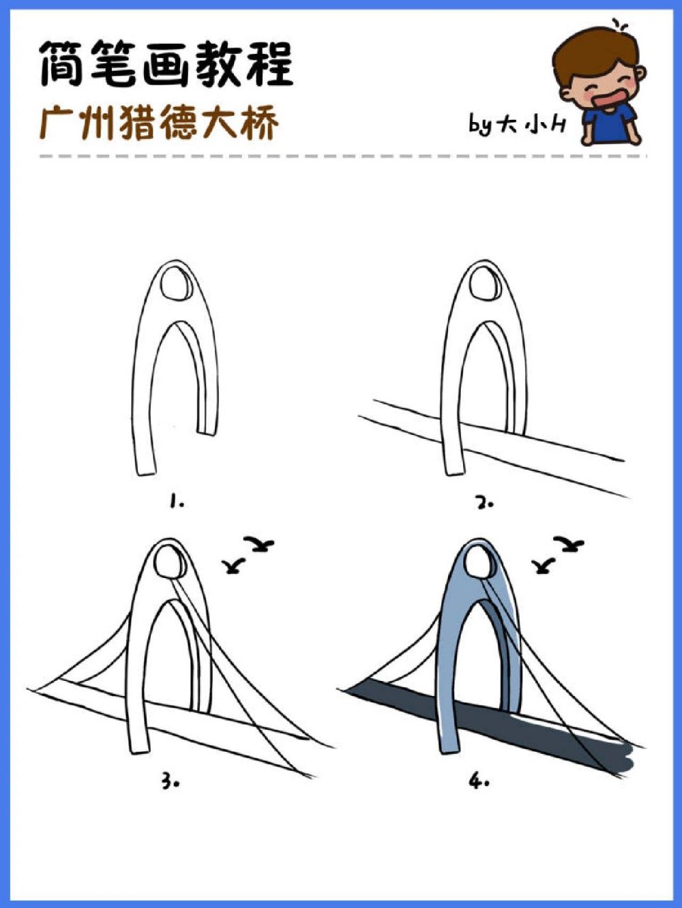 如何畫廣州獵德大橋|地標建築簡筆畫教程19 地標建築第19個作品-獵德