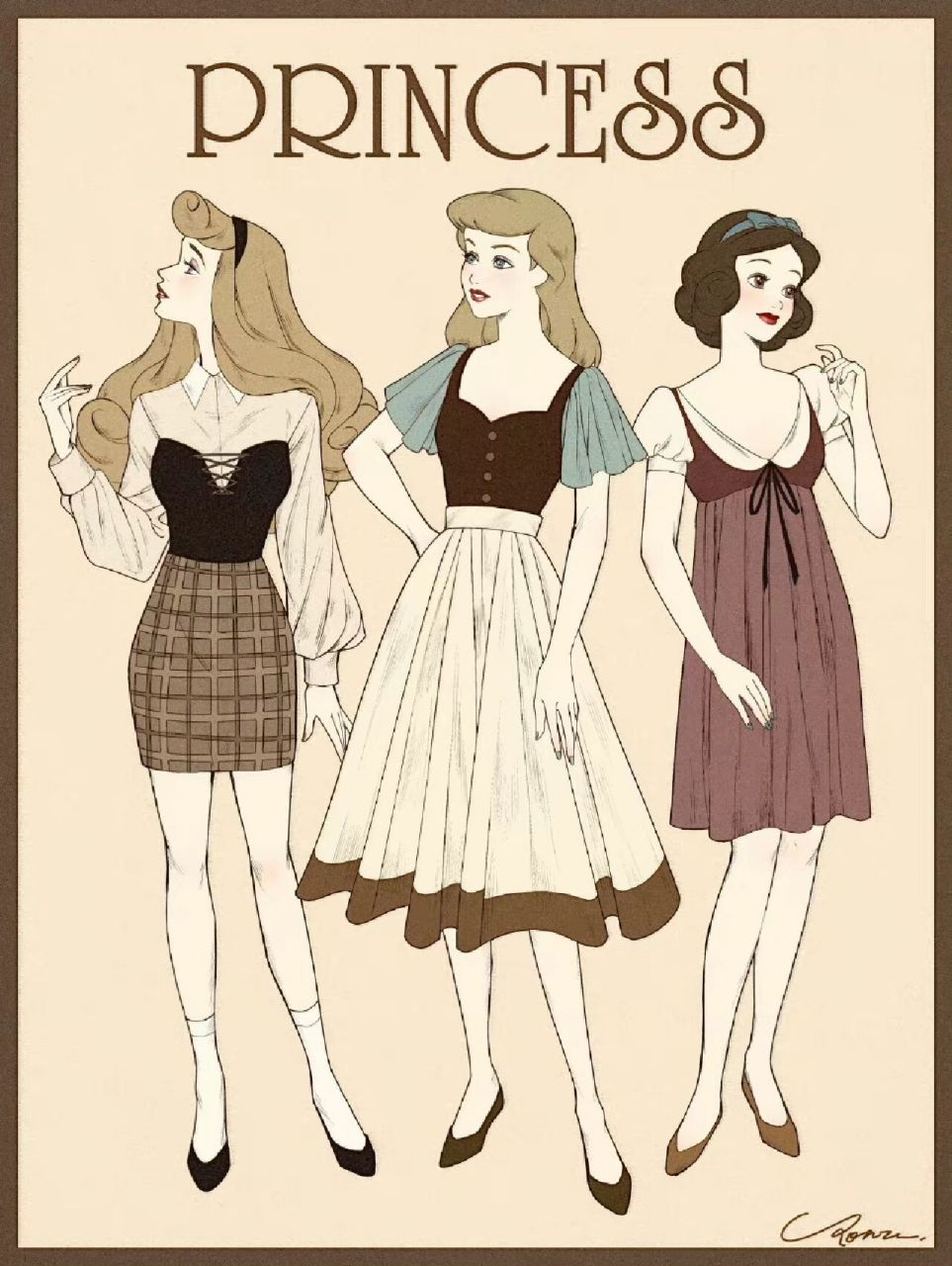 迪士尼公主复古衣服装扮图片分享110 图源画师 twi:ponzu×ponzu