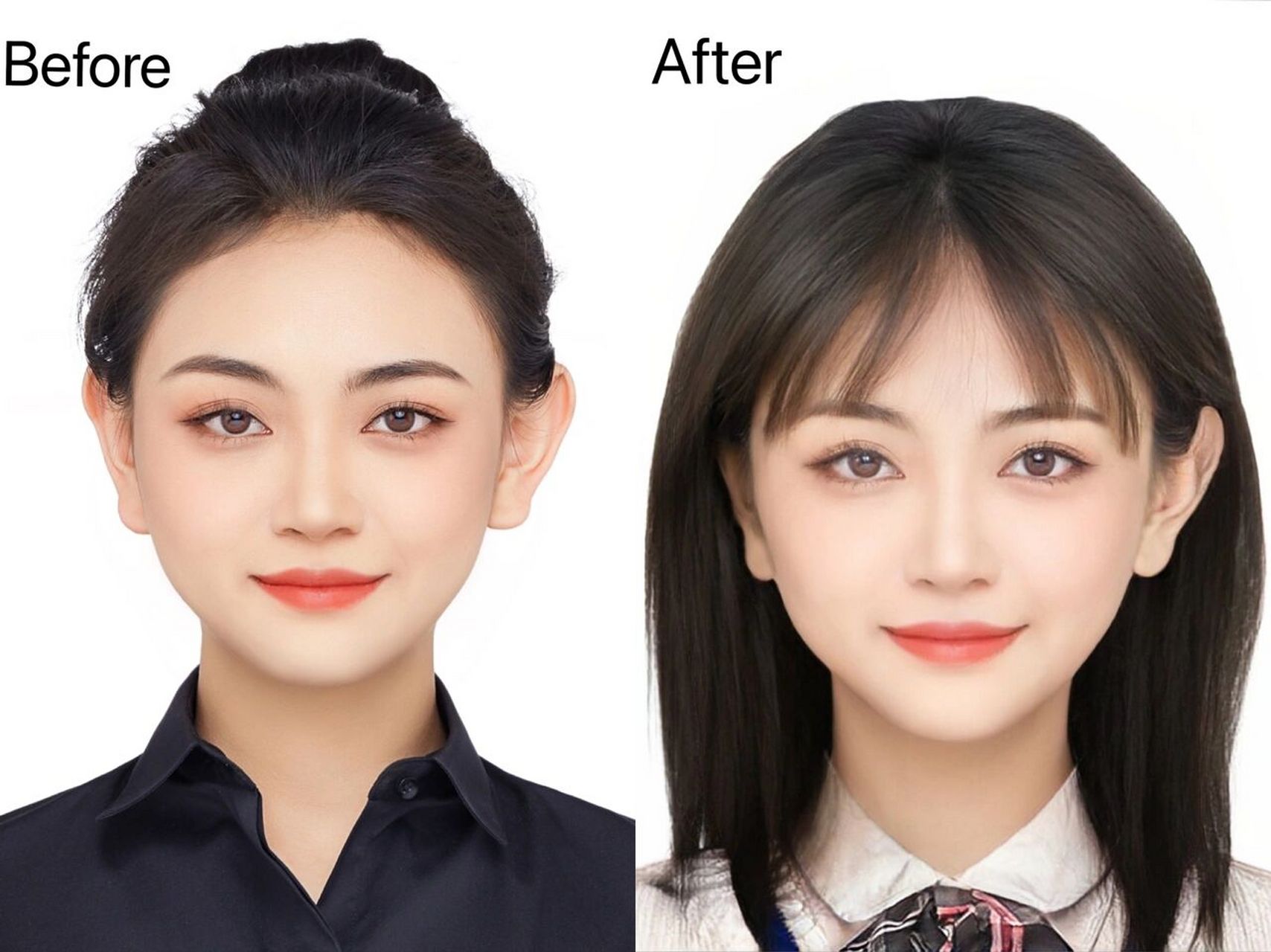 换衣服换发型 原图是海马体拍的护照,但是用做学生证照片稍微有点老气