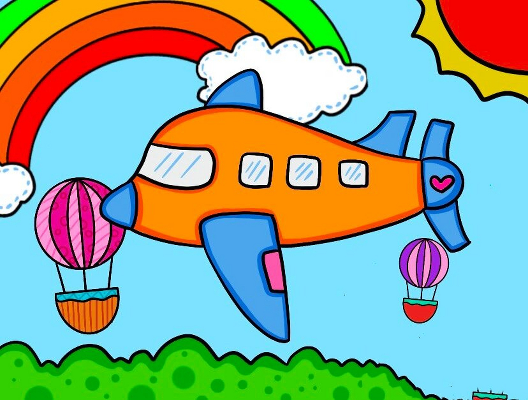 7615飞机儿童画/飞机/热气球/彩虹96/创意画 飞机儿童画 卡通画