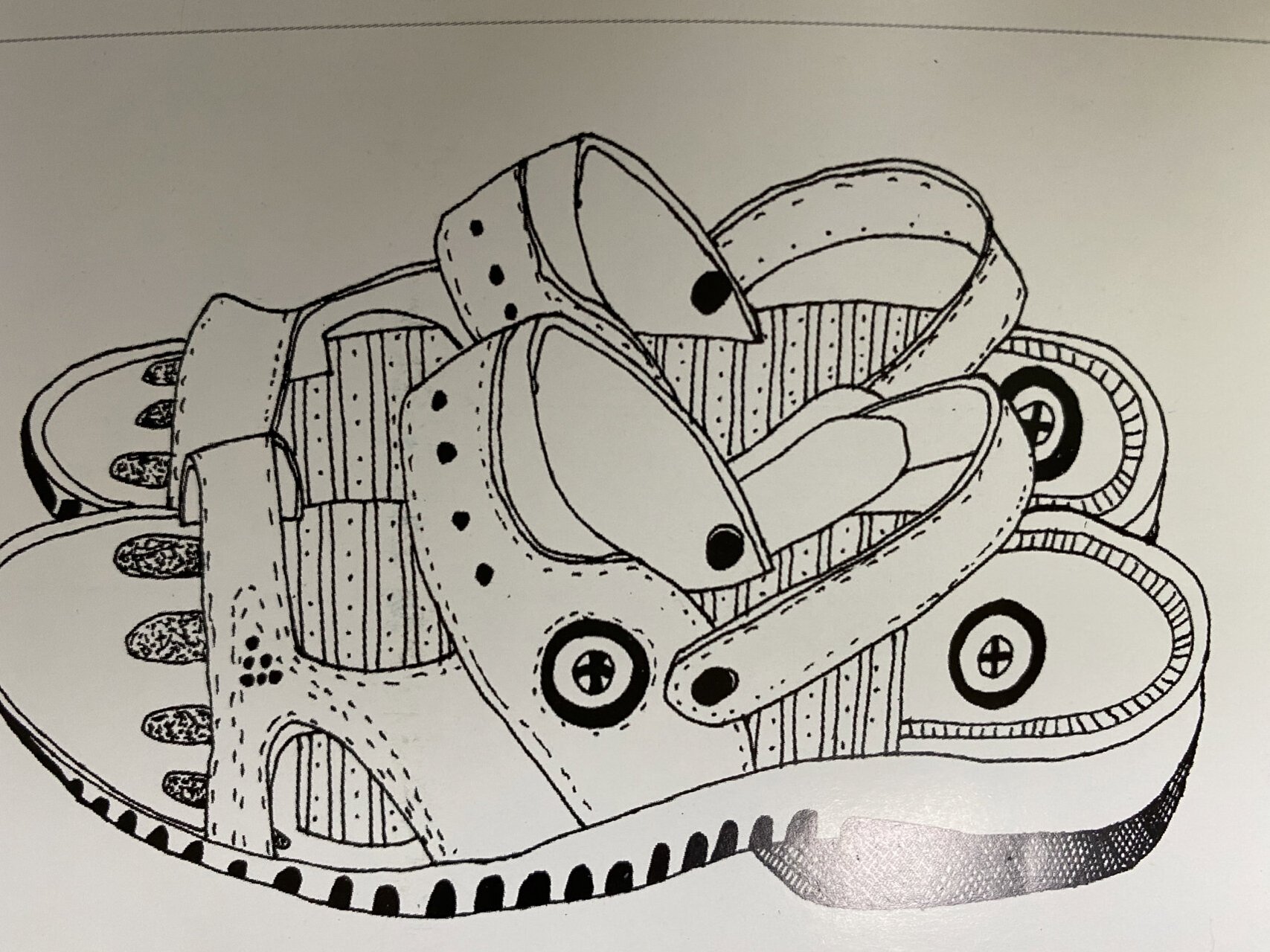 绘画素材分享,黑白线描——鞋子 线描分享《静物写生》