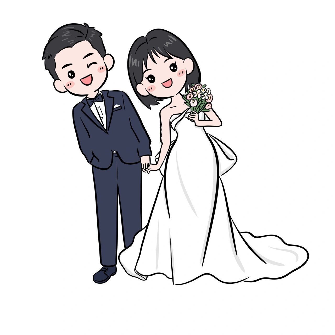 手绘婚纱照|q版卡通情侣 手绘头像 婚礼人形立牌 请柬 伴手礼 婚纱