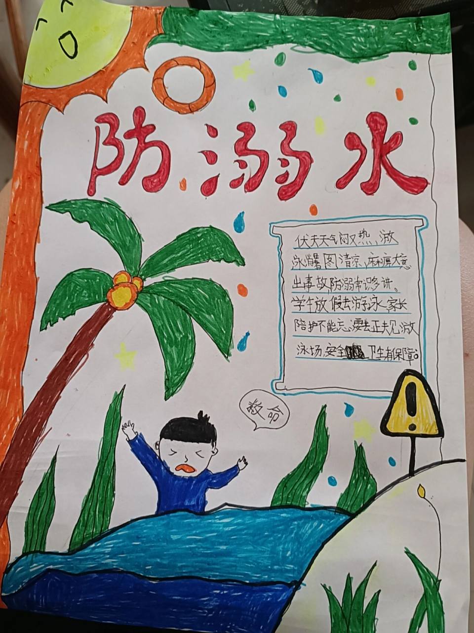 防溺水竖版手抄报一年级