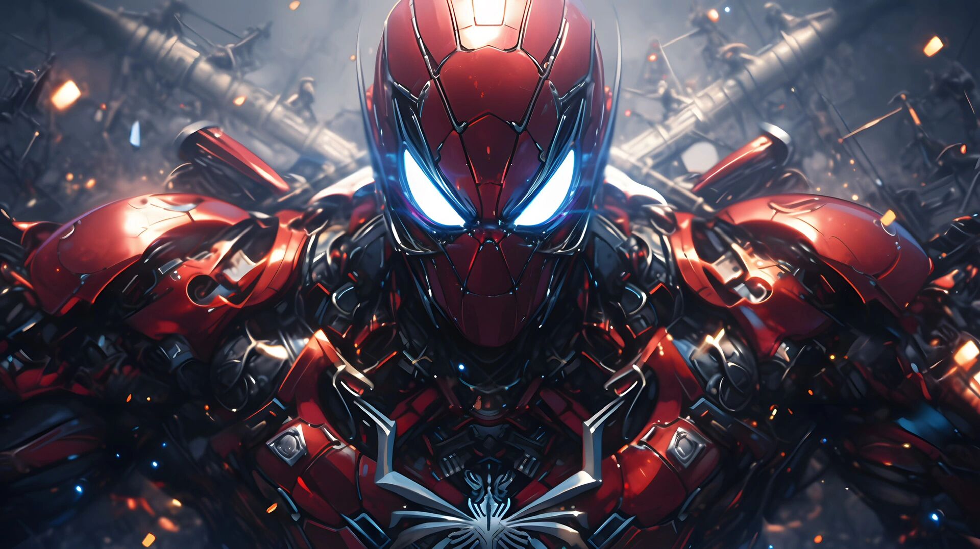 midjourney|铁甲蜘蛛侠|4k 16:9电脑壁纸 当托尼给蜘蛛侠打造了一身更