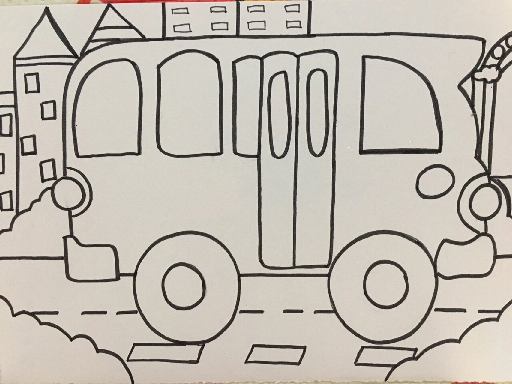 儿童简笔画-121.校车 夏日滤镜