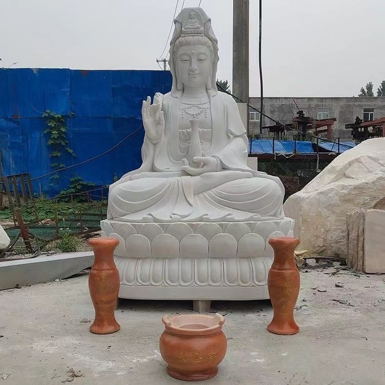 汉白玉观音雕像 石雕坐观音菩萨#观音菩萨##石雕观音