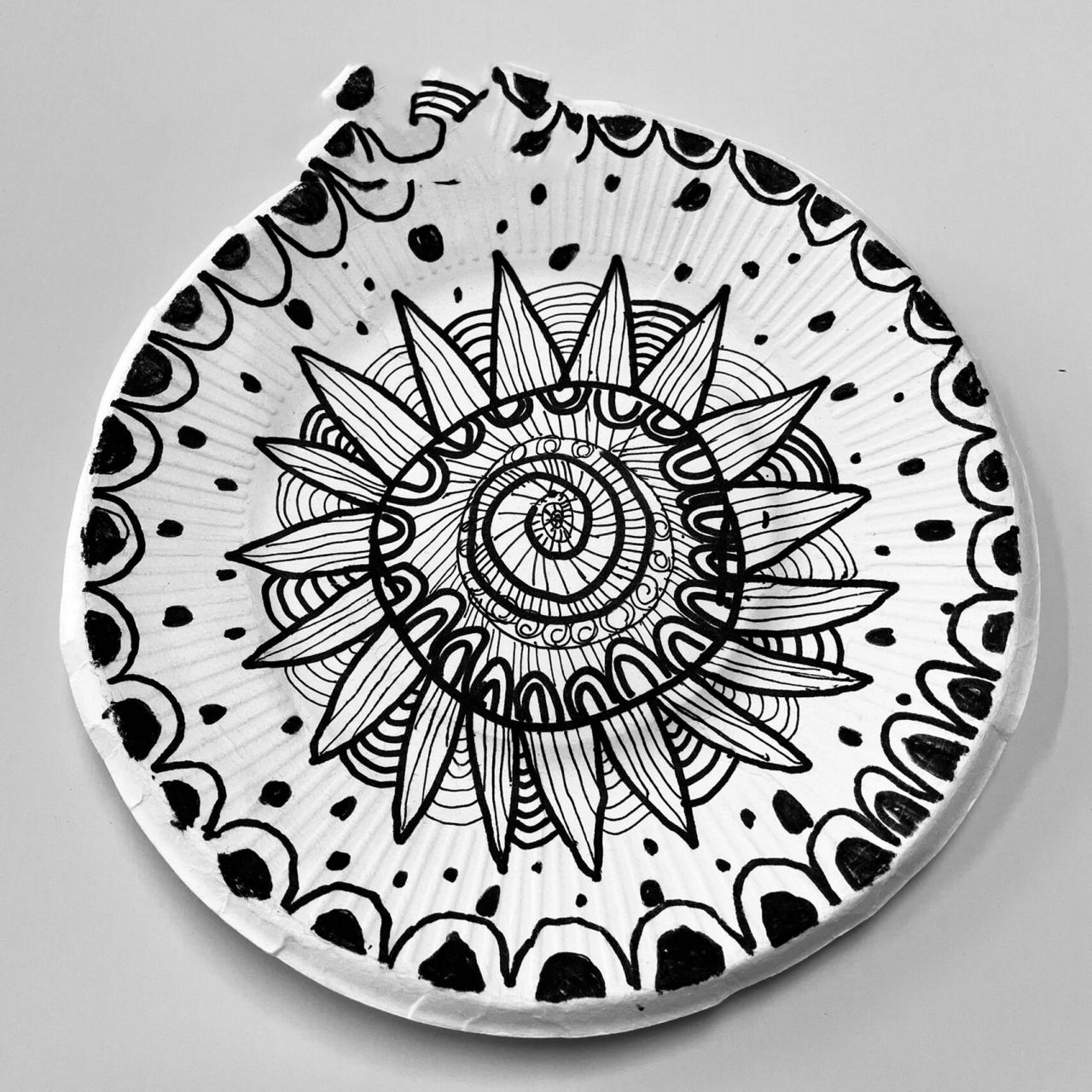 《漂亮的挂盘》点线面|黑白盘子画 孩子们的作品,点线面装饰盘子画,不