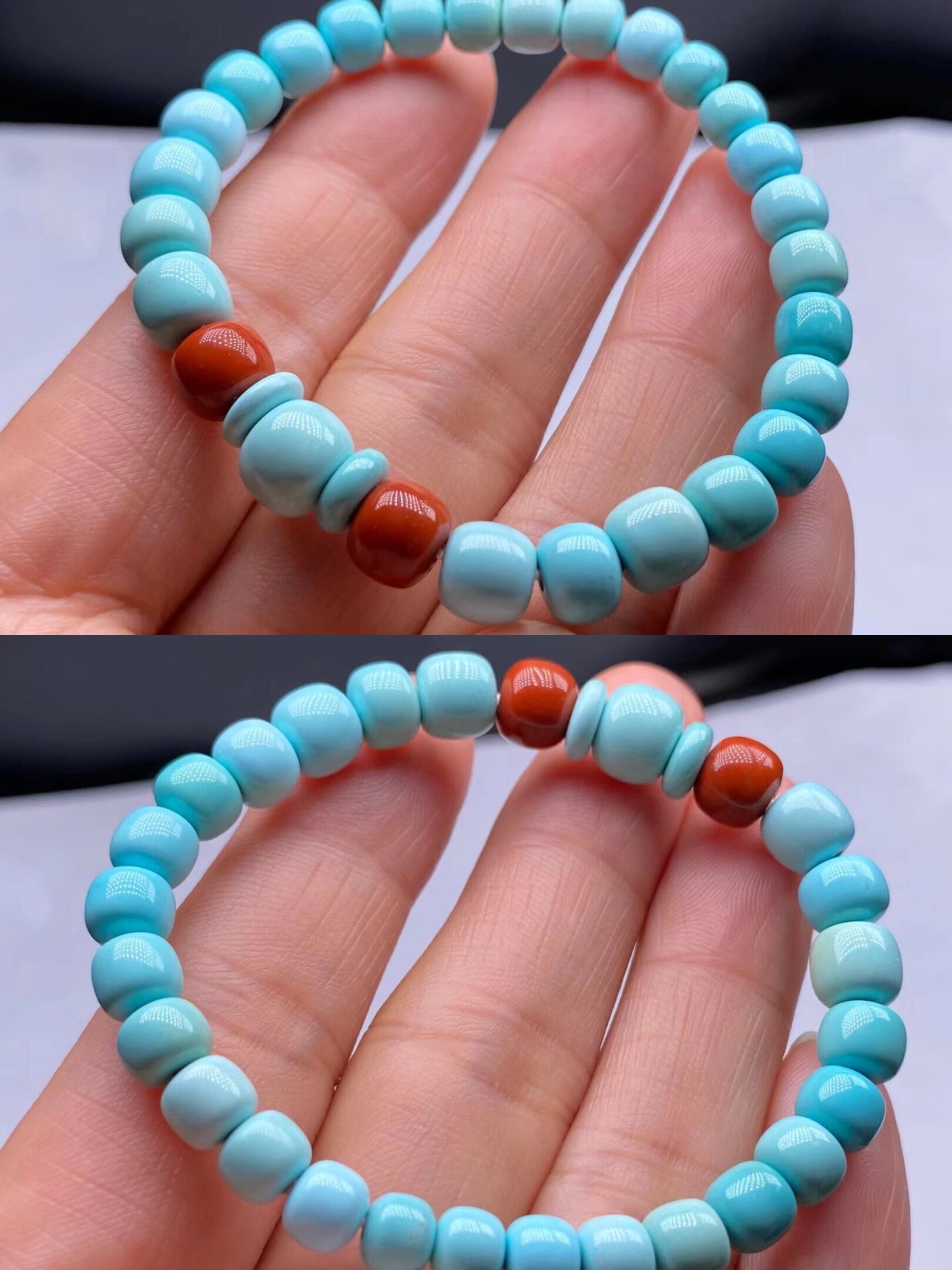 绿松石老型手串,穿搭提气质,玩养走色干净