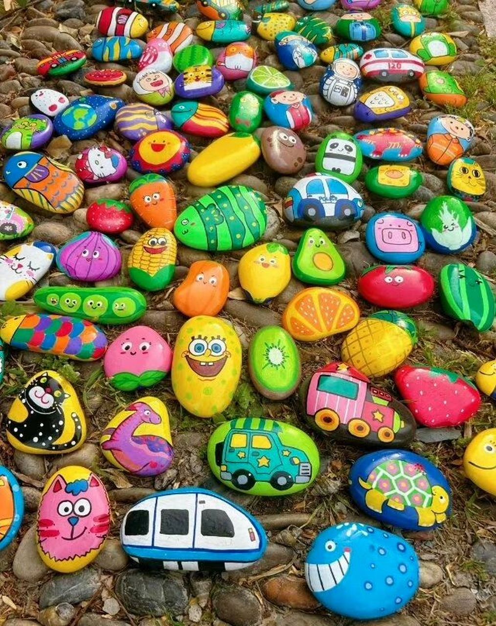 动物,人物,汽车环创 一些幼儿园石头画涂色分享 简单的石头涂色可以
