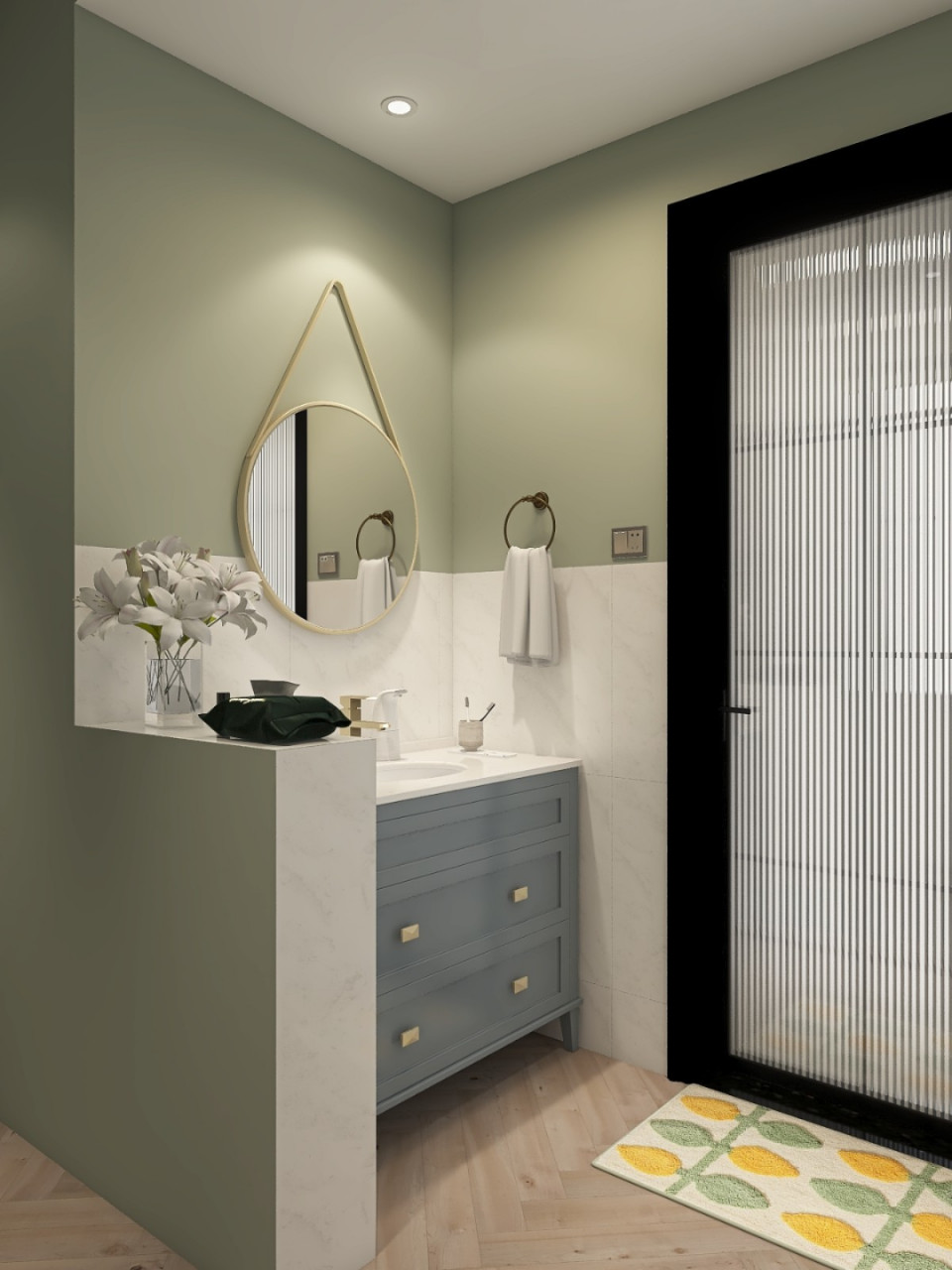 超实用半墙卫生间设计丨干湿三分离巴适得很 多乐士的豆蔻青也太安宁