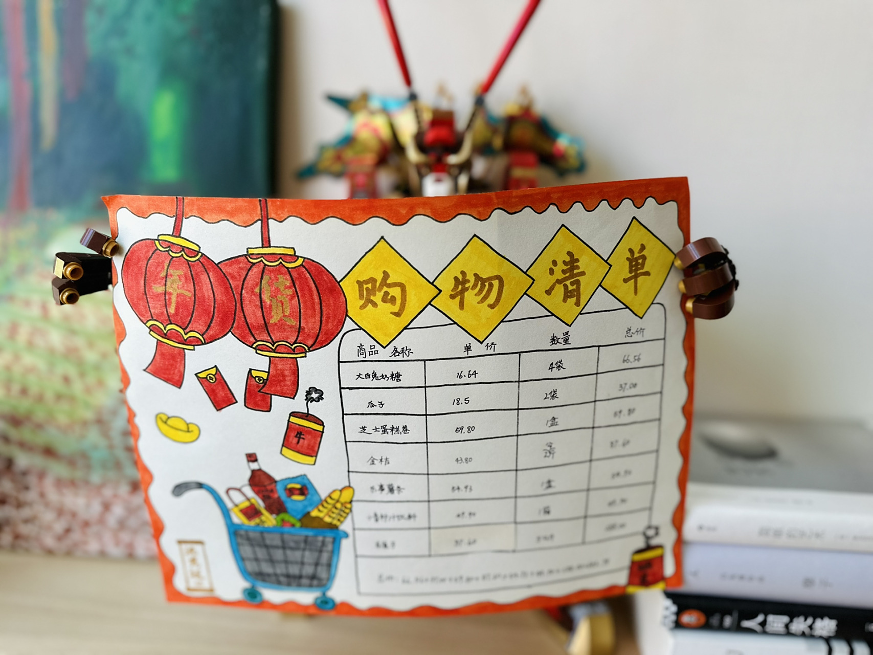 爱画画的男孩|年货购物统计表手抄报 一个上午的时间完成了一张手抄报