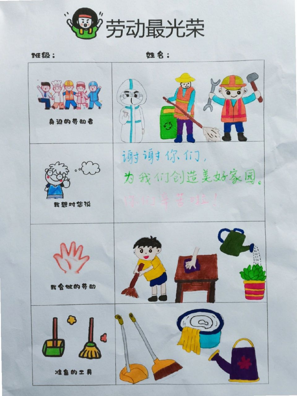 五一劳动节幼儿园绘画作业 劳动最光荣 行灰咔槠诩渥钚量嗟拇蟀酌