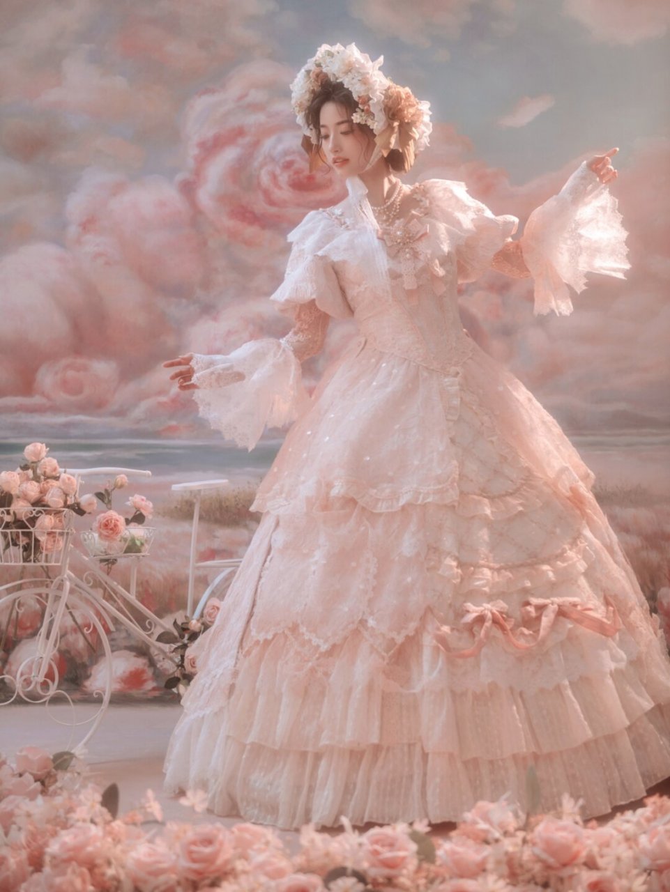 粉粉嫩嫩的洛丽塔的婚纱照96少女心爆棚 谁说婚纱非得白色不可 公主