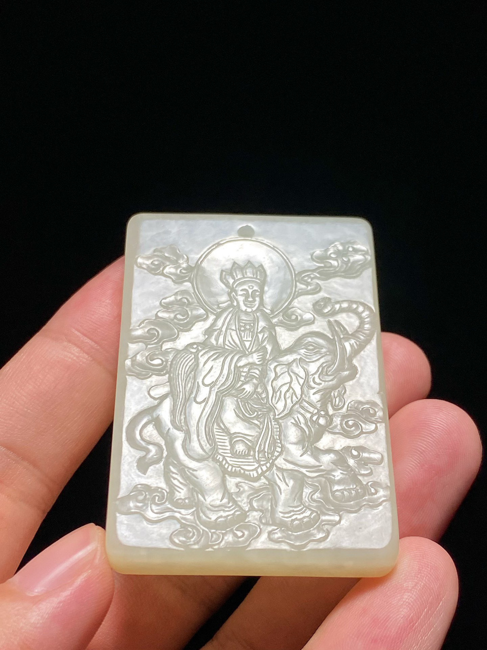 清乾隆 和田玉籽料 白玉 普贤菩萨 玉牌 挂 清乾隆 和田玉籽料 白玉