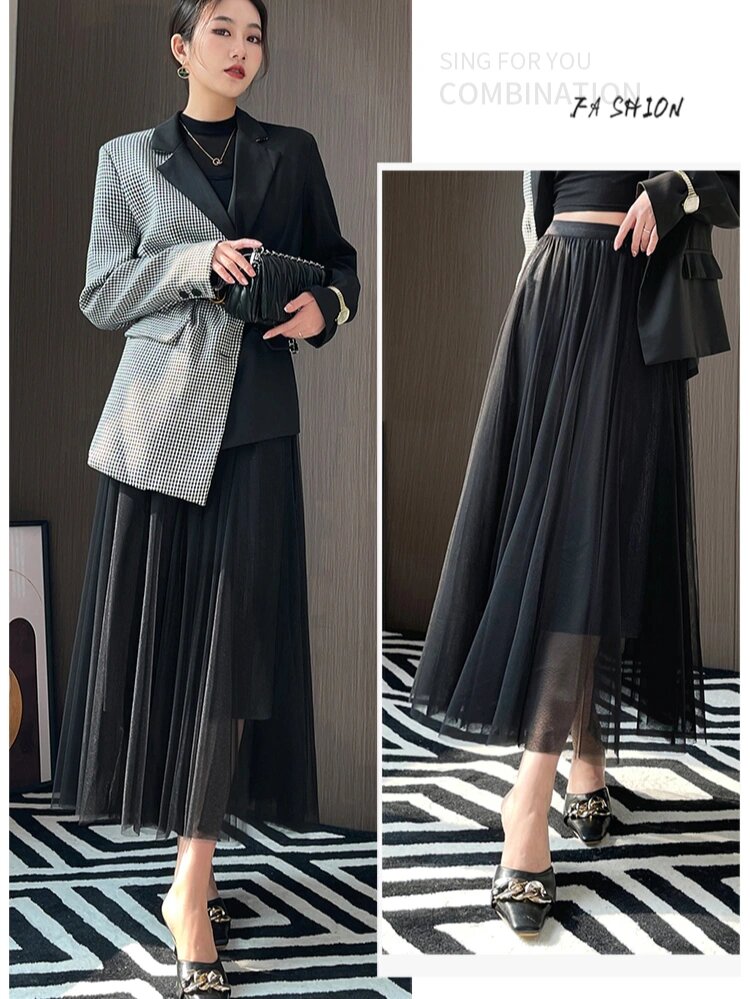 仙女纱裙透视网纱半身裙温柔风气质大摆长裙