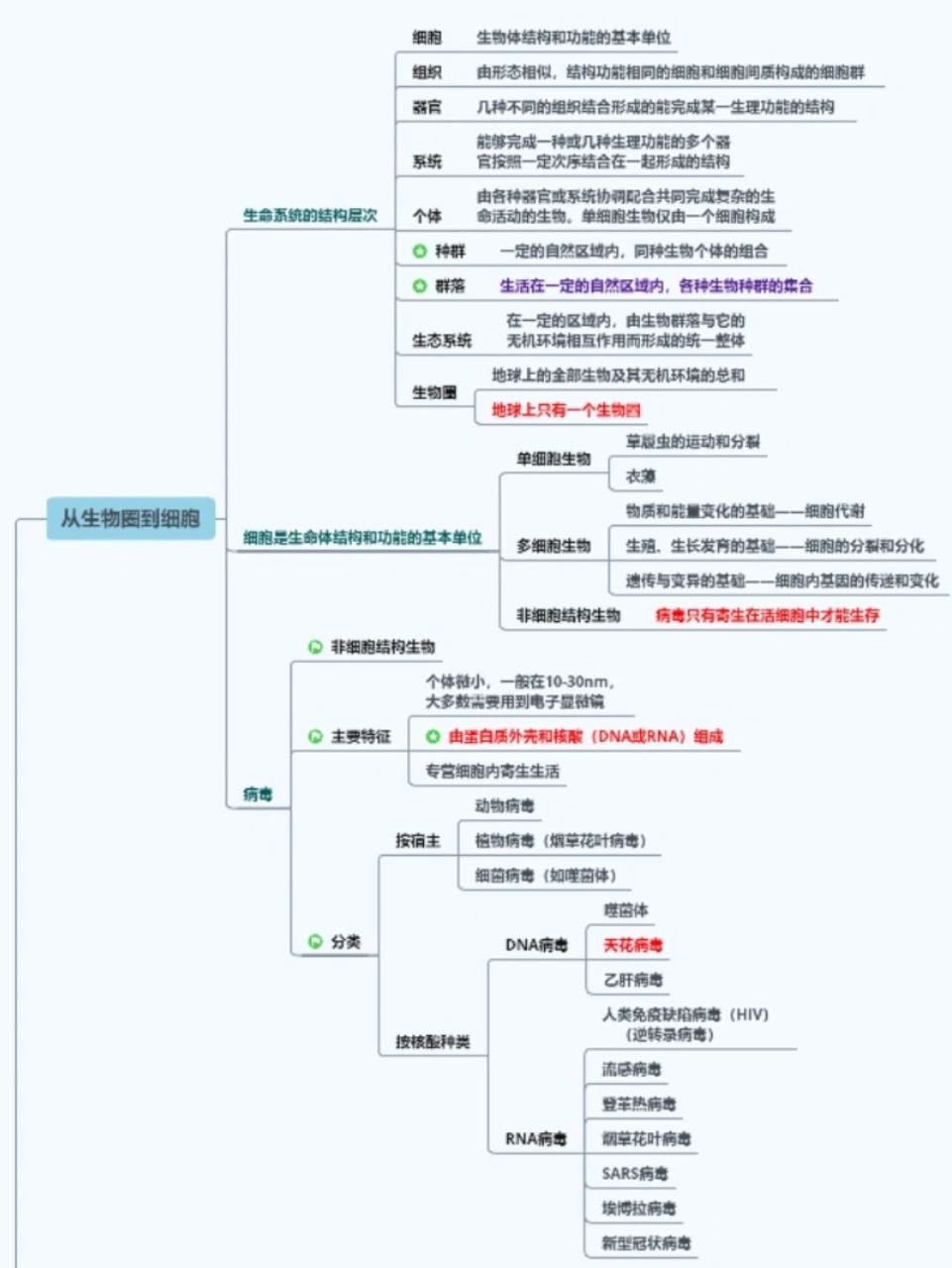 第一章 走进细胞思维导图 新课标高中生物必修一第一章思维导图