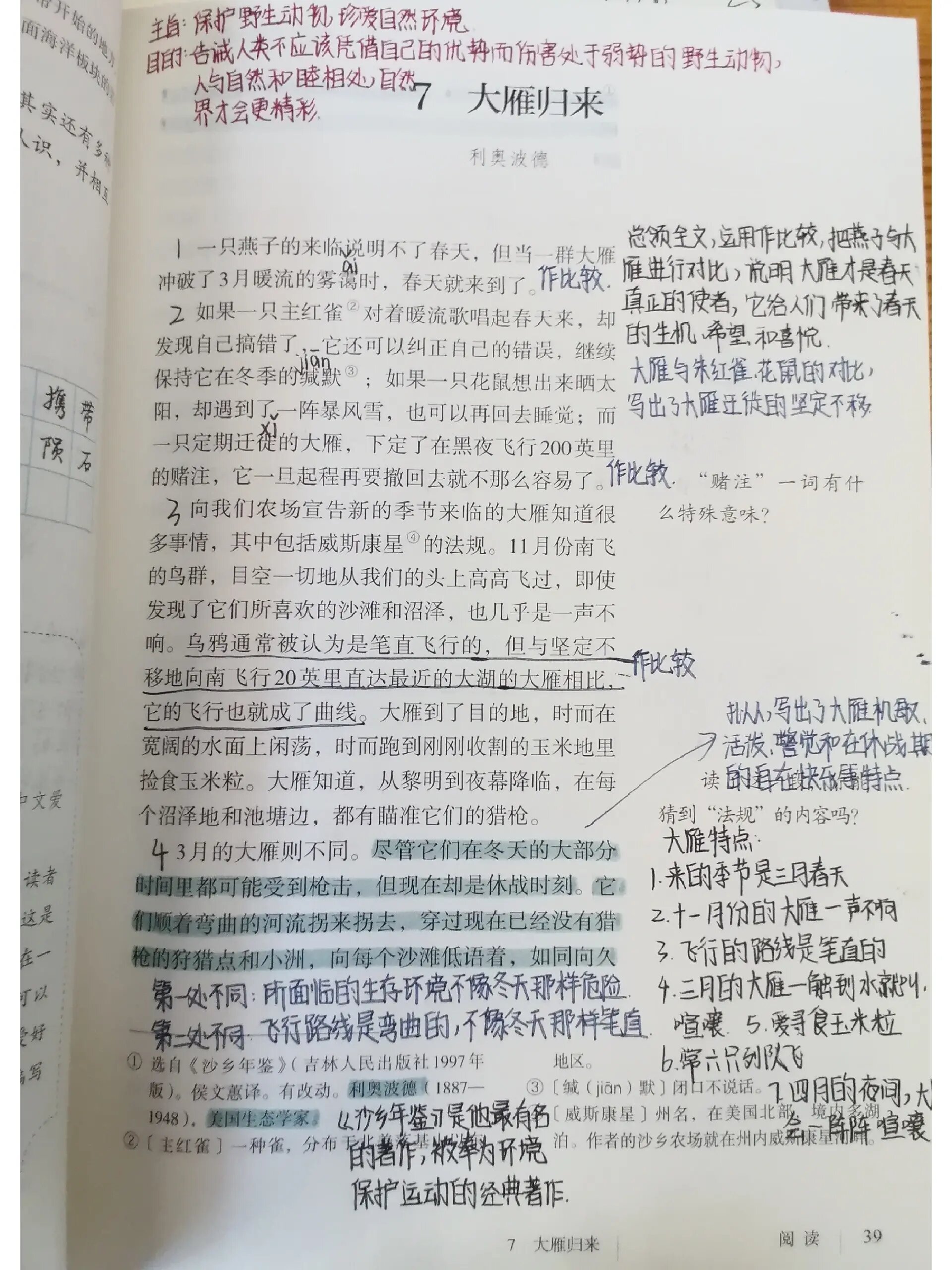 八年级下册语文《大雁归来》课堂笔记 后面附带结构图解!
