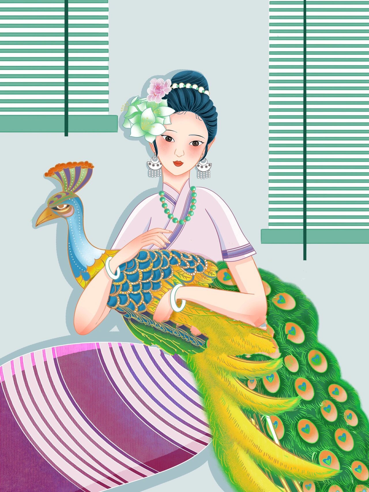 国风线性插画打卡2|56个民族之傣族女孩