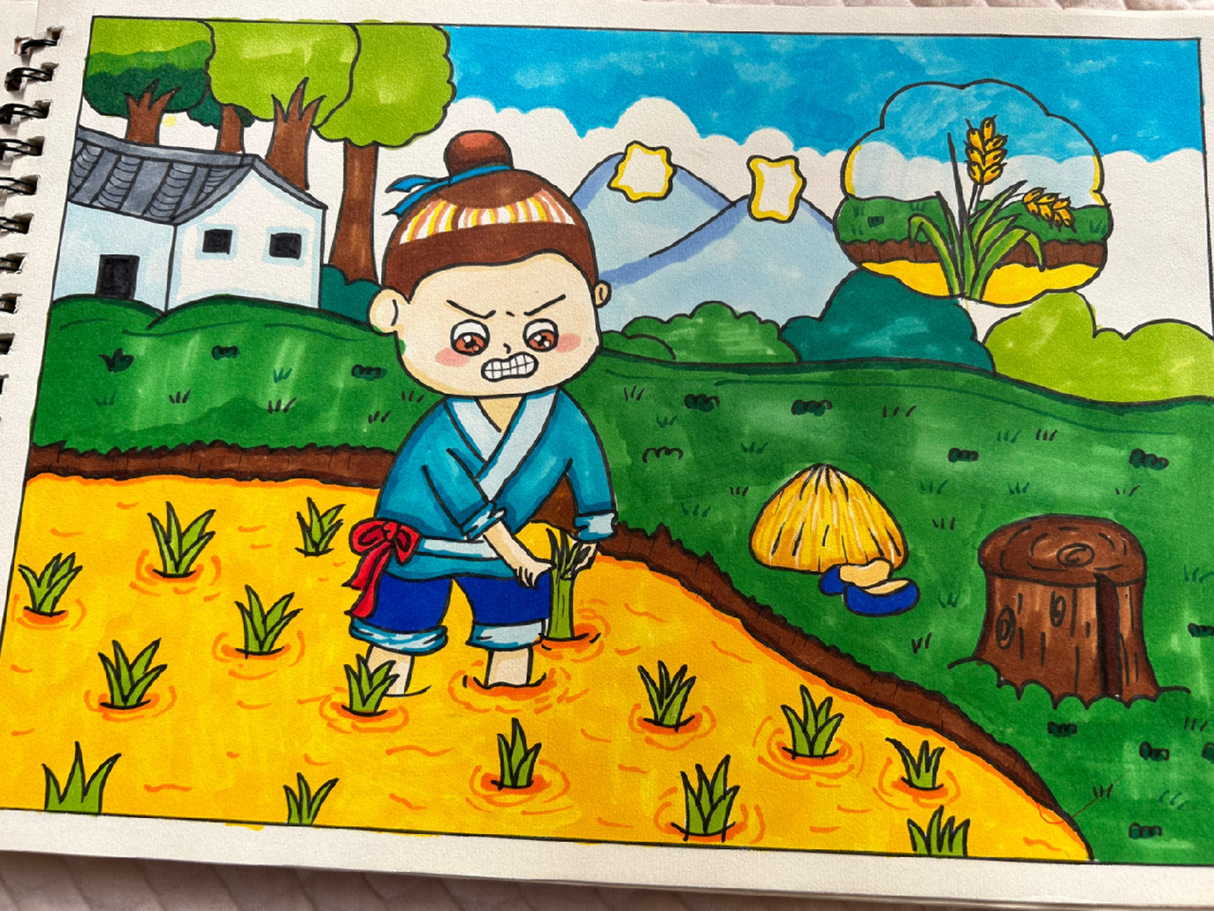 寓言故事《拔苗助长》 简笔画