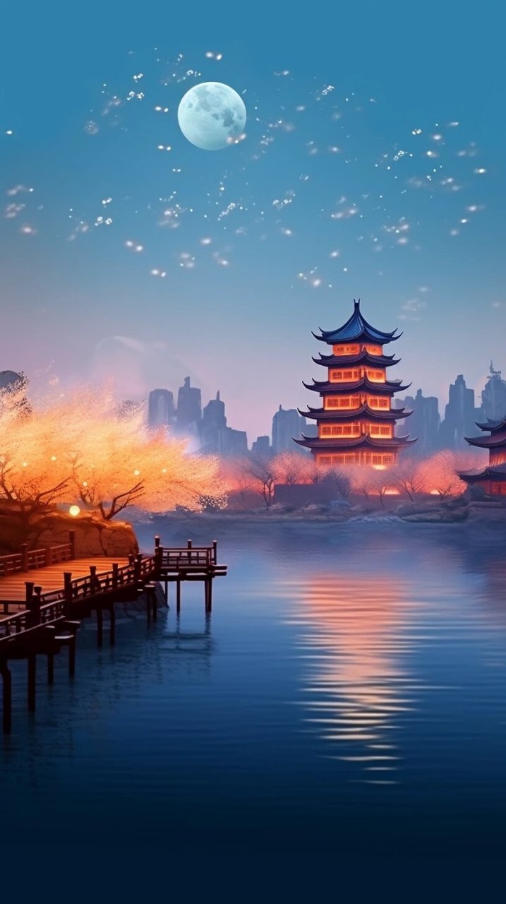 长安古城夜景   长安古城的夜景独特而宁静,各种各样的灯笼闪闪发光.