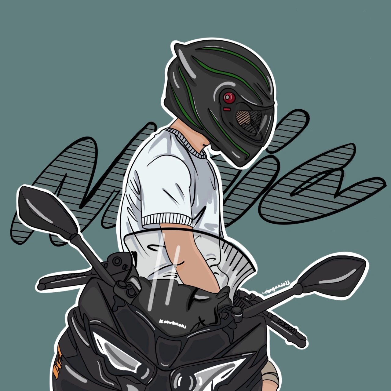 插画|川崎机车骑士头盔摩托车手绘头像