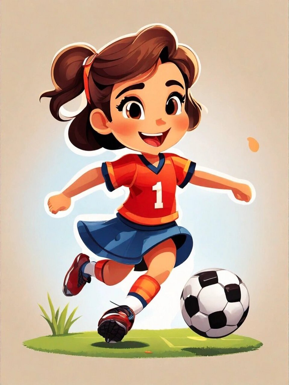 画小女孩踢足球的图画图片