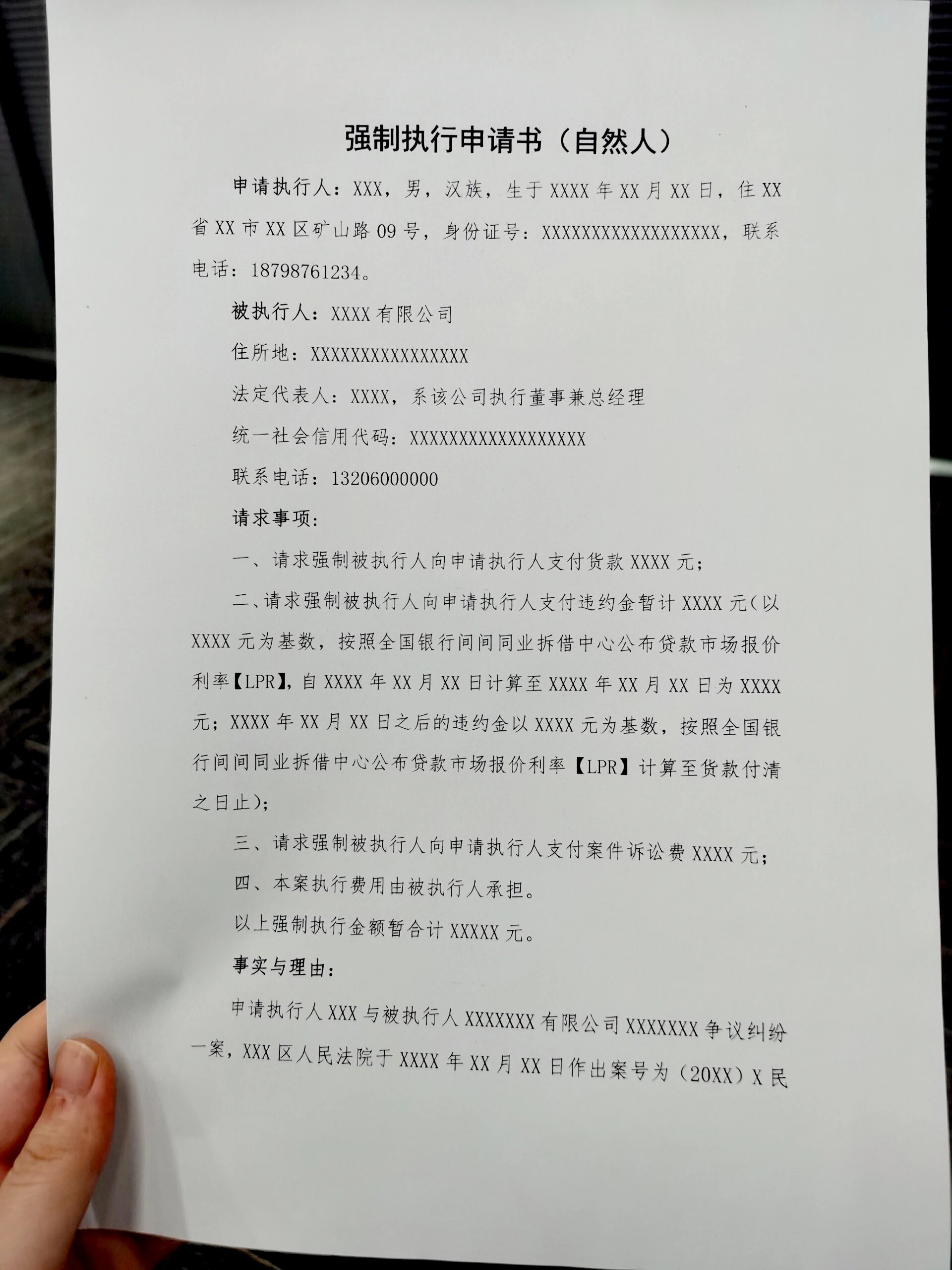 强制执行申请书标准版,手把手教你写7199