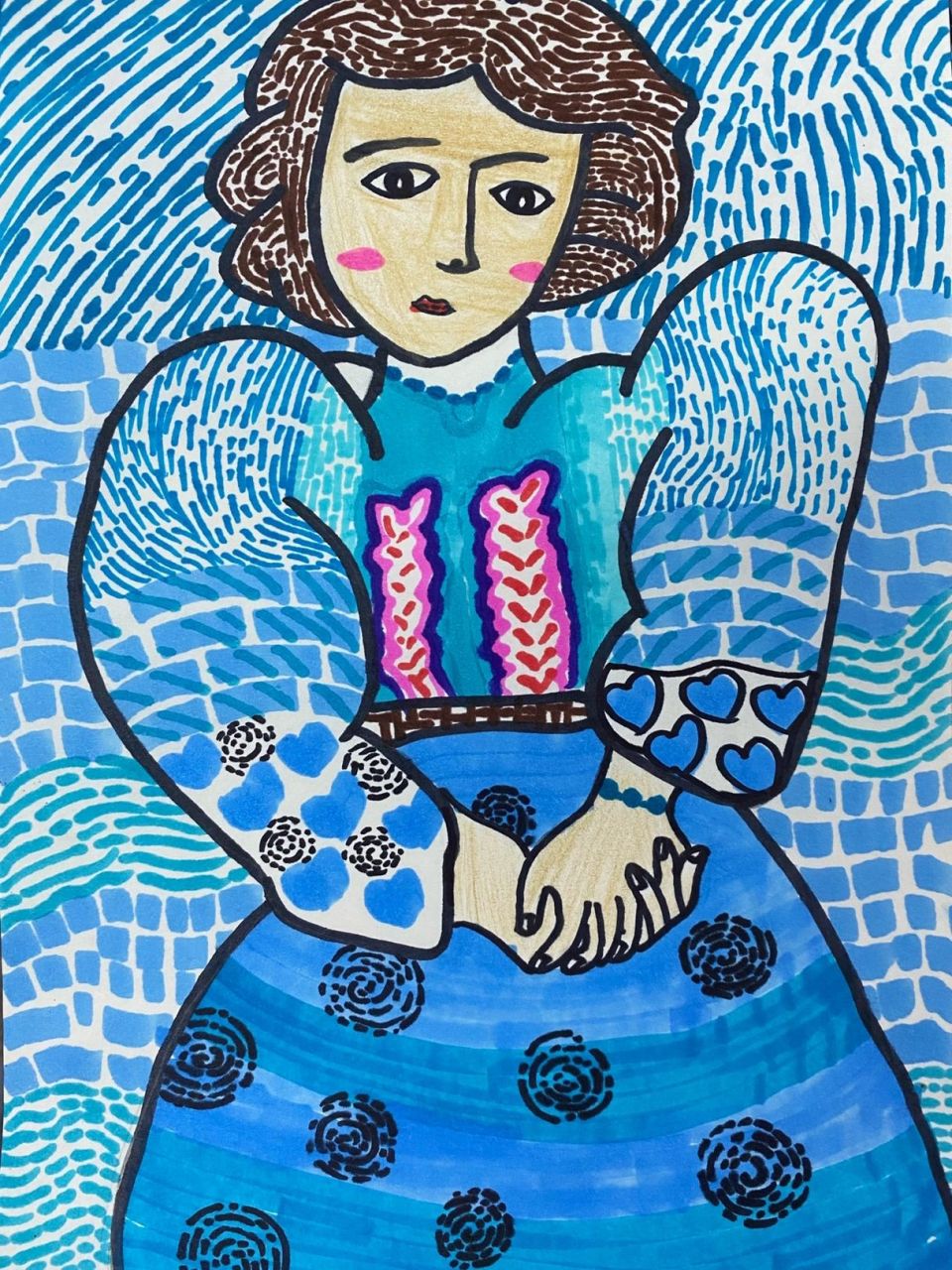 美术五年级下册《罗马尼亚的衣饰》学生作品 主要强调色彩搭配,理解并