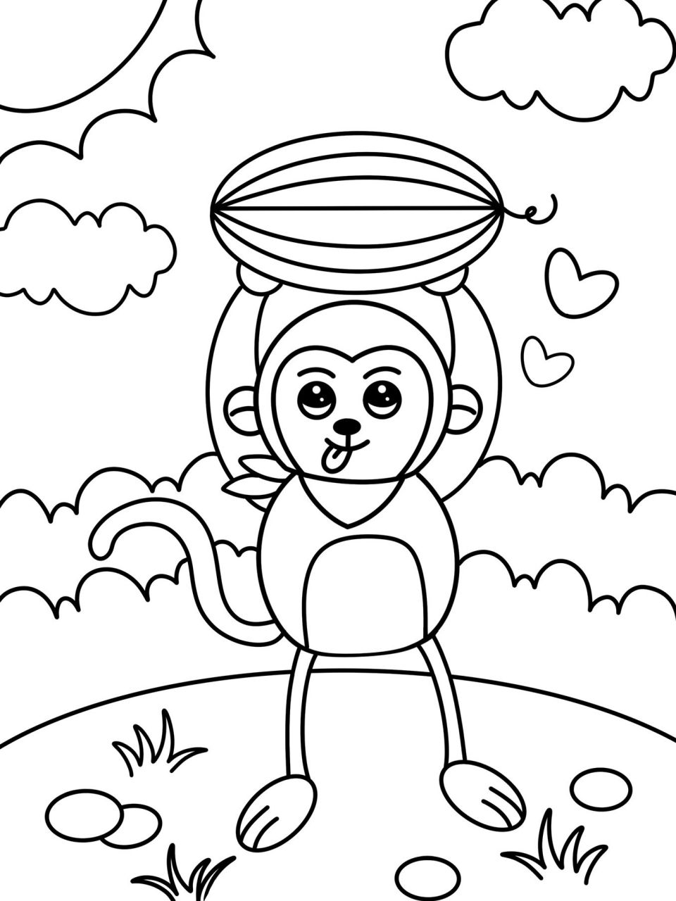 小猴子搬西瓜 儿童画 创意画 线稿 #创意美术儿童画# #儿童简笔画