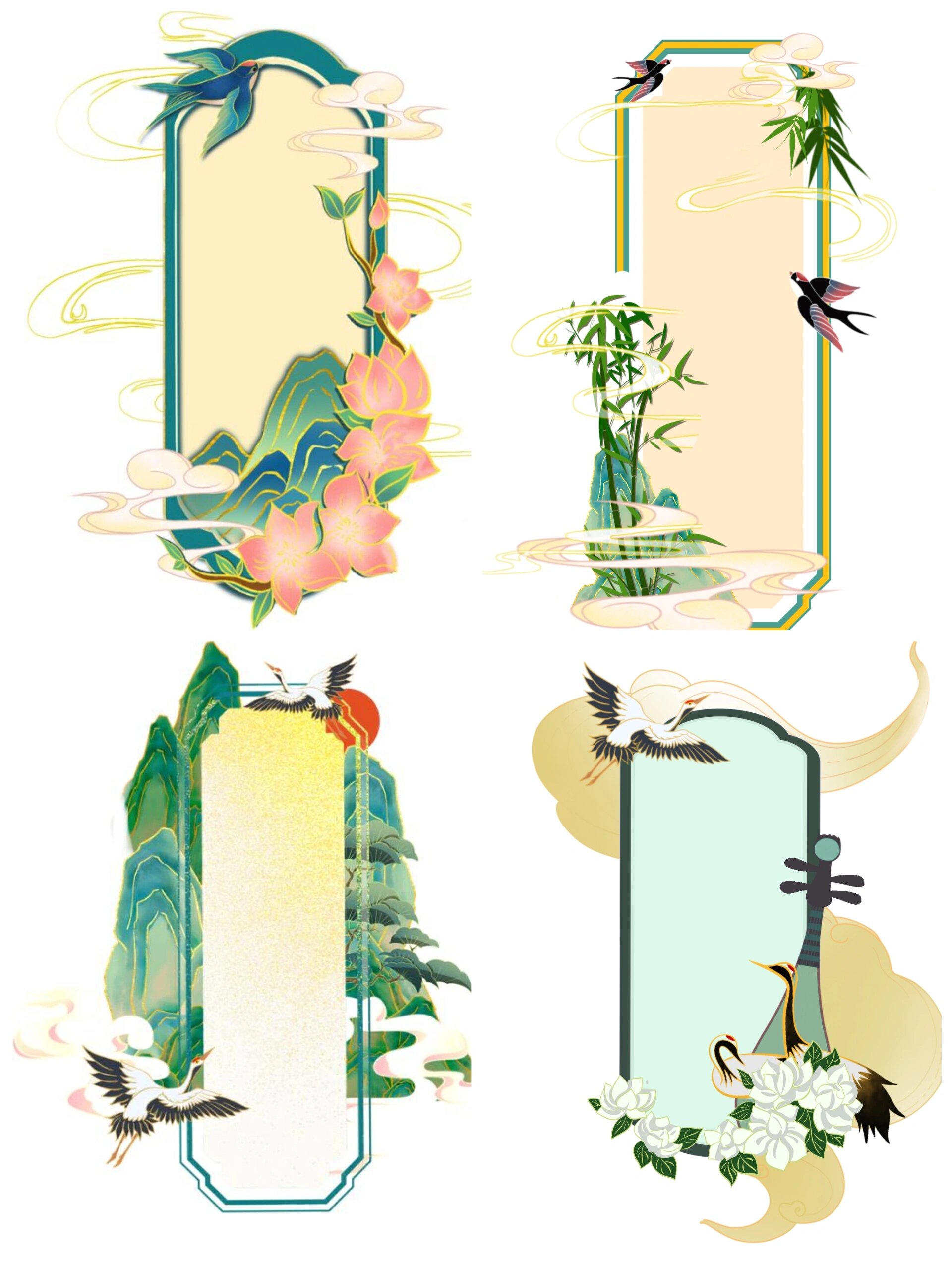 …中国风设计的常用元素都集合在这儿了,竖版的标题边框很