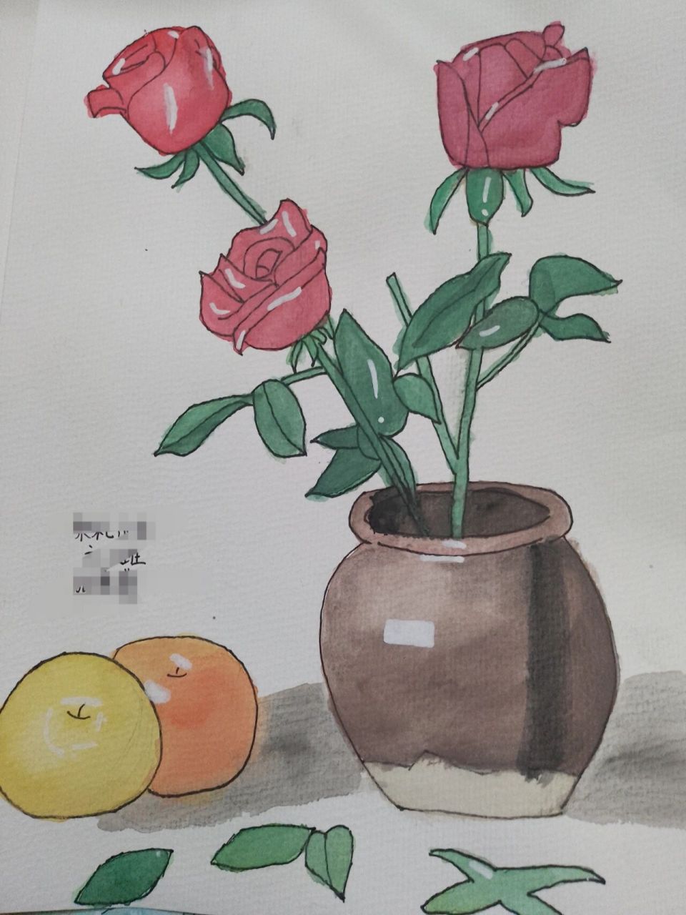 瓶花与水果绘画步骤图片
