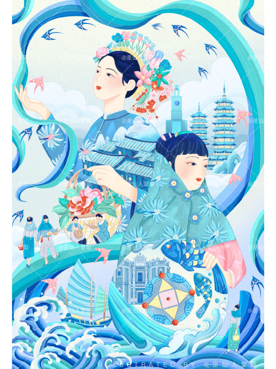 泉州印象～原创国风城市插画 春天会来的是吗?