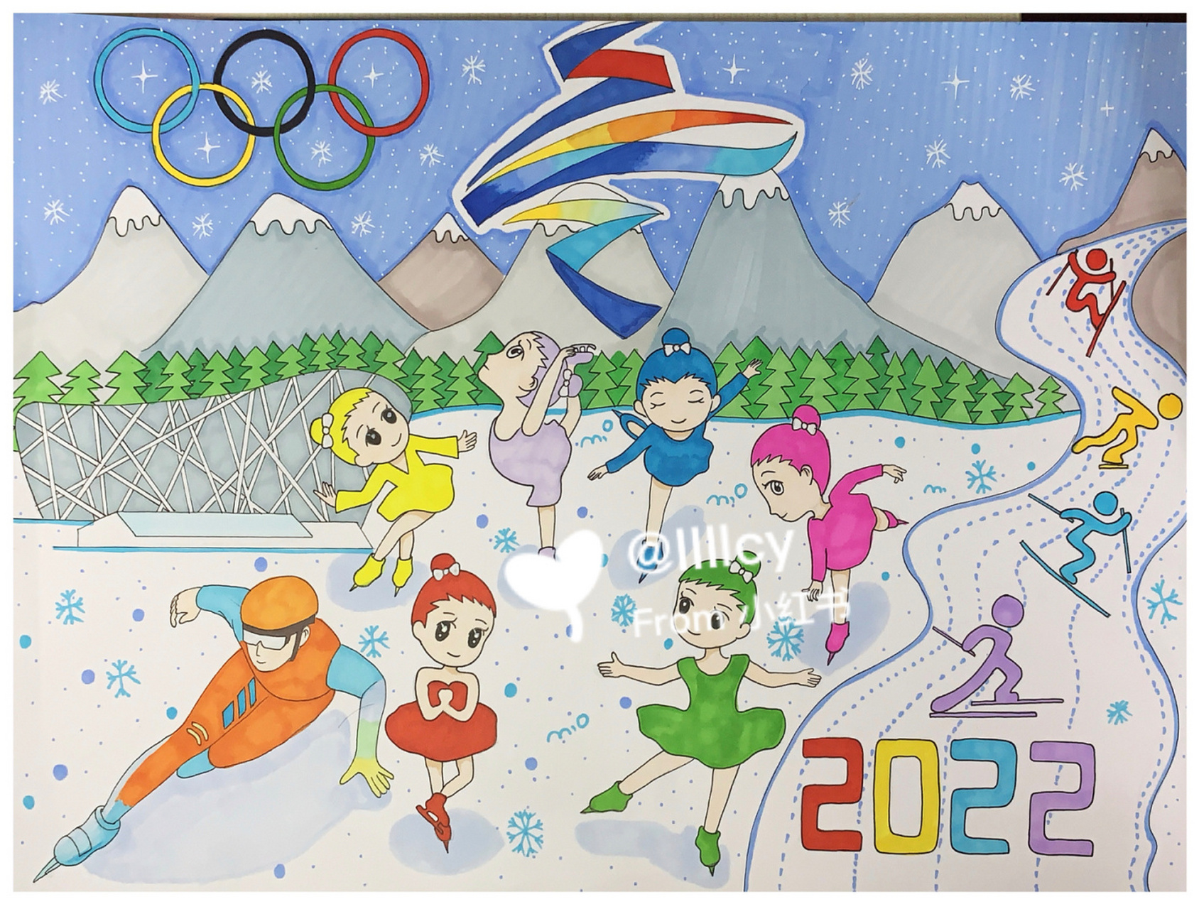 冬奥运绘画作品图片