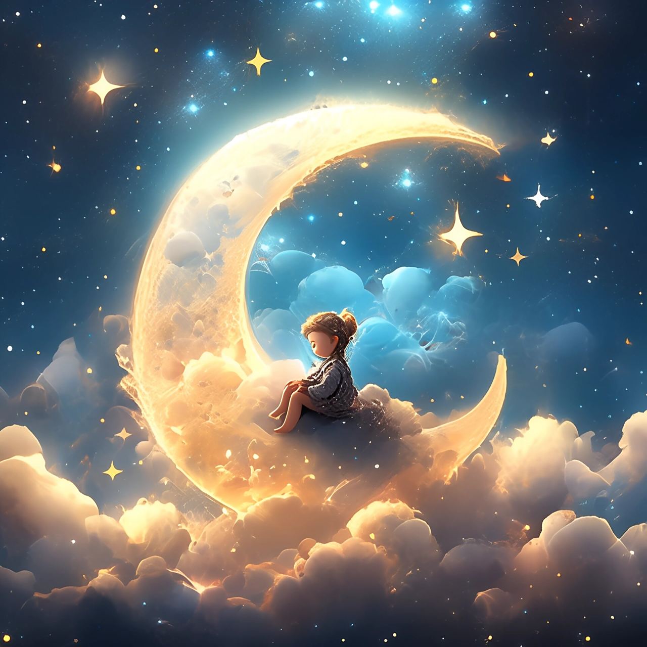 旧漫头像 | 坐在月亮上的小女孩