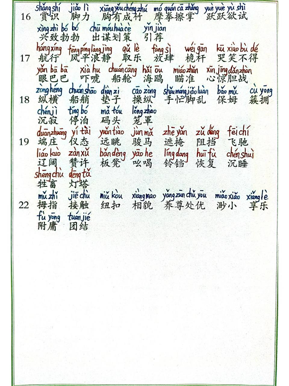 部编版五年级语文下册词语表注音版
