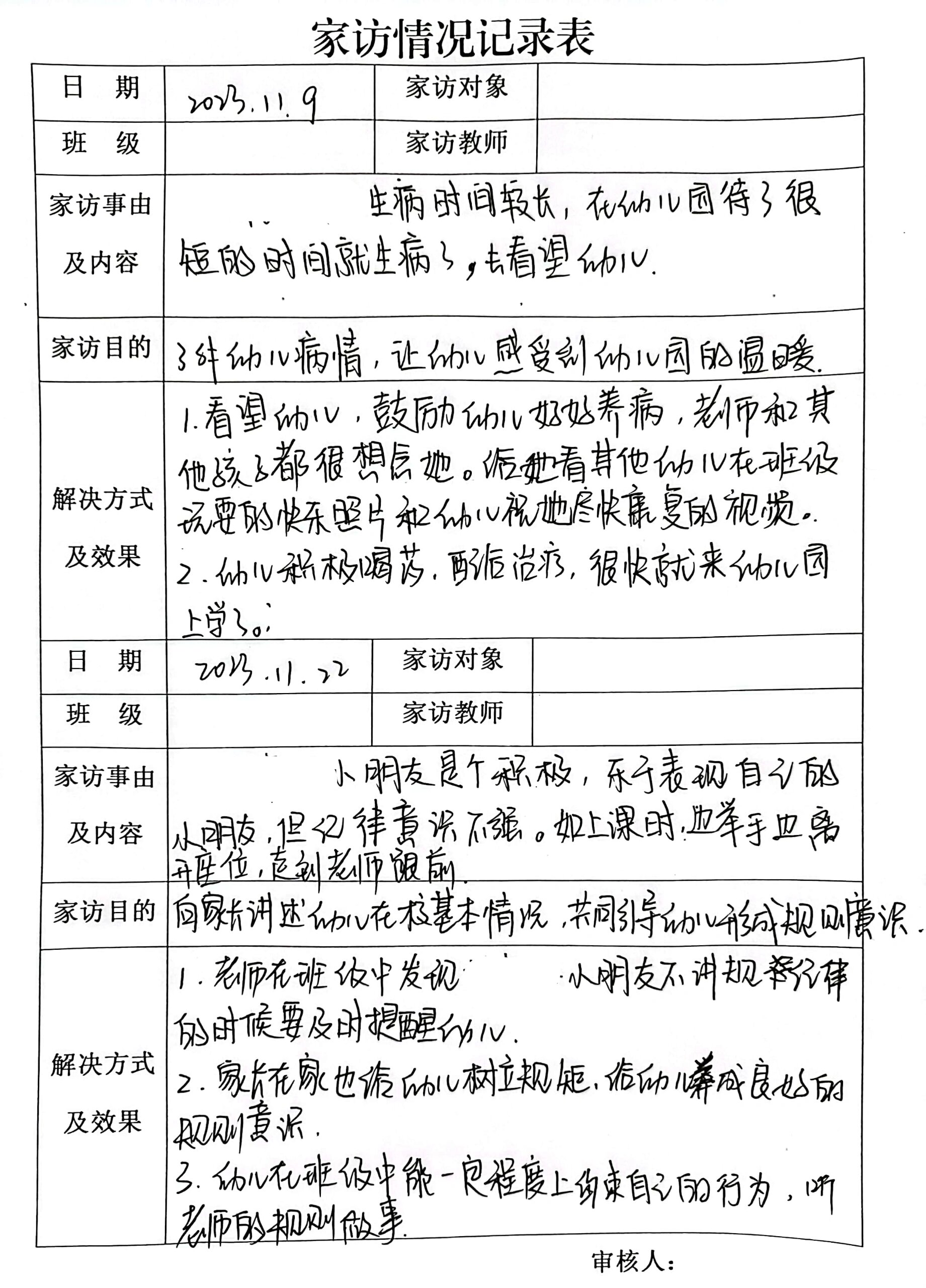 小班家访记录表