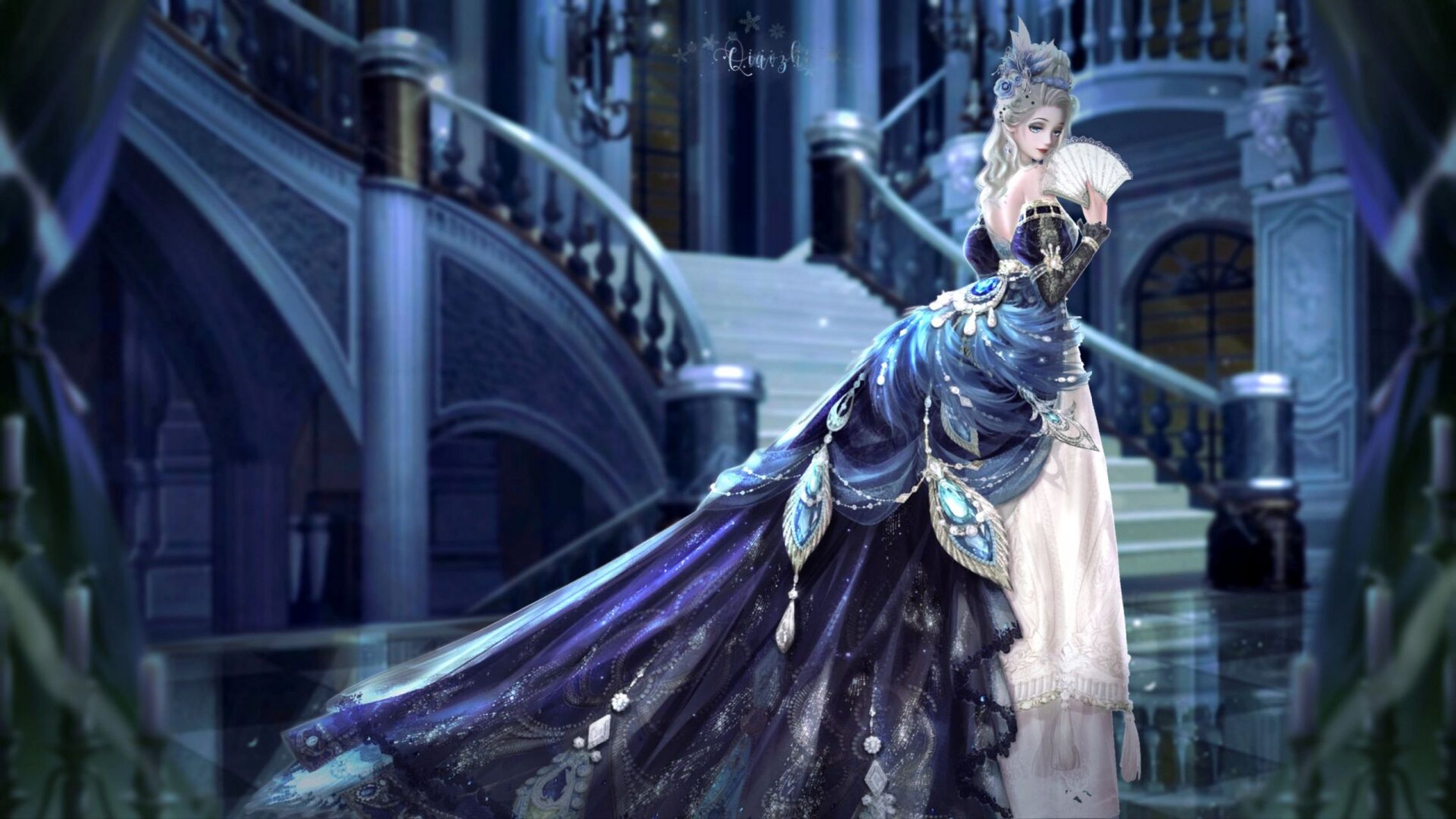 闪暖│奇暖│蓝鸢尾 准备搞个欧式大裙子系列 背景来自暖暖,素材来自