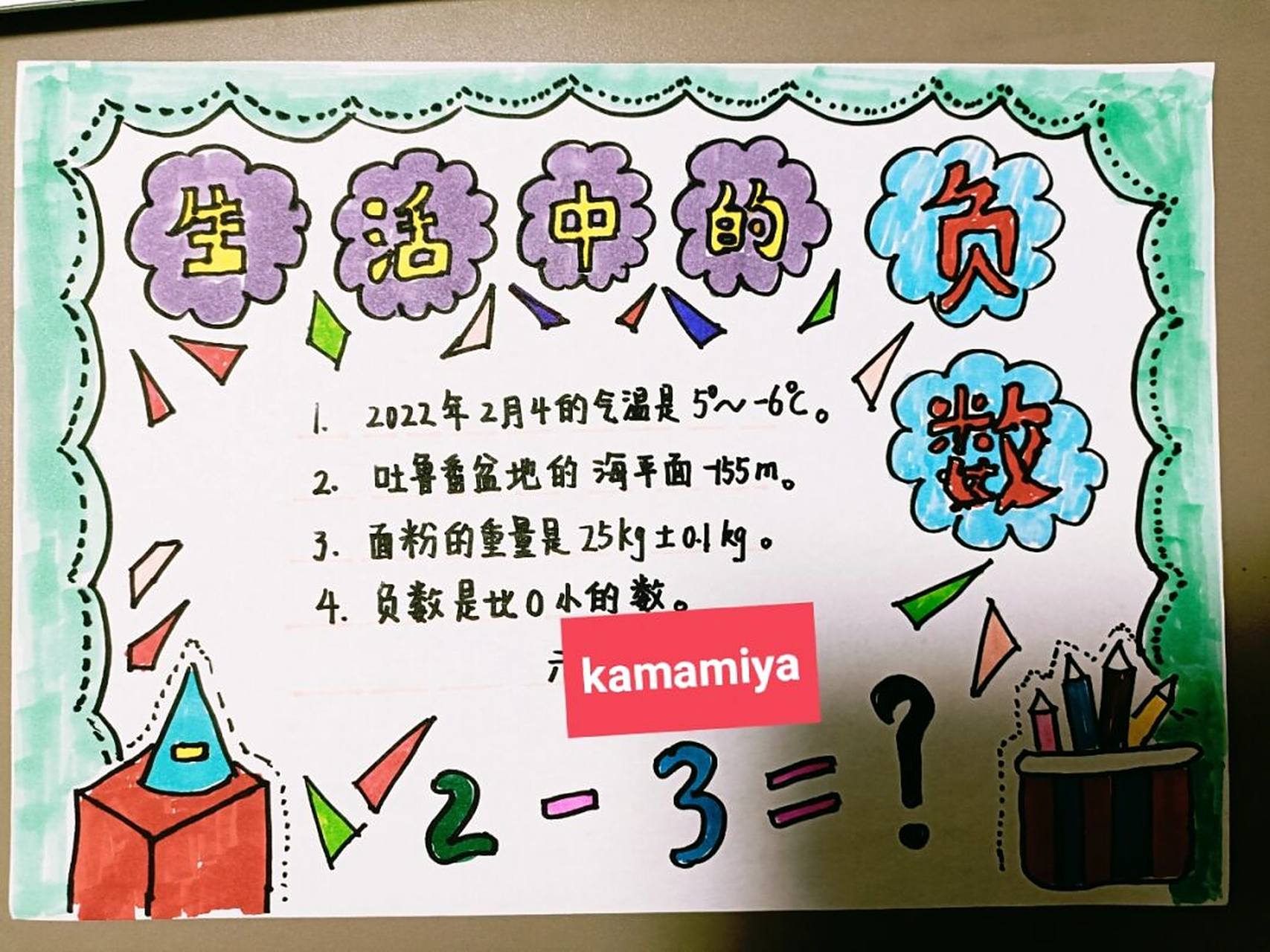 生活中的负数手抄报 手抄报系列分享