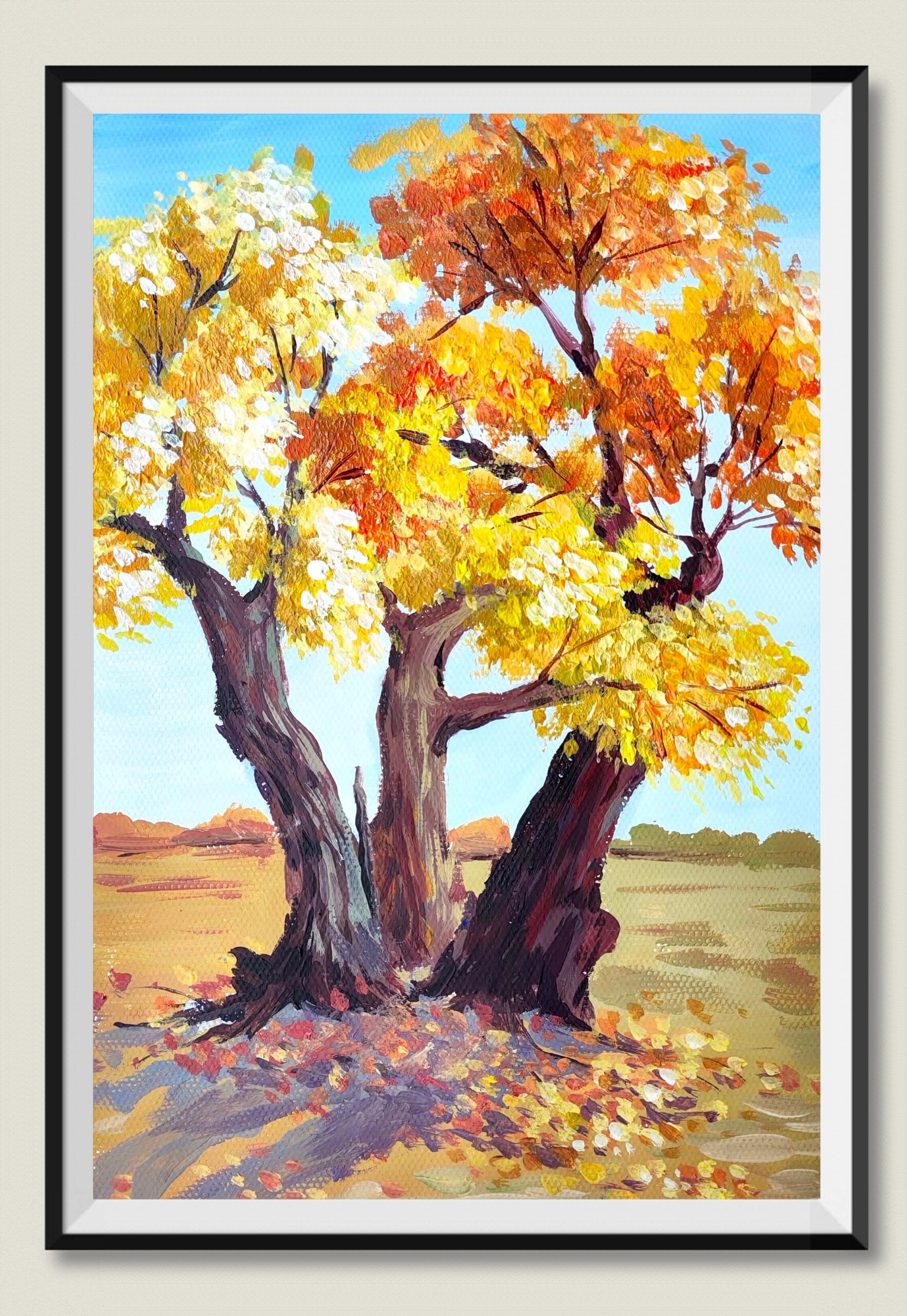 少儿美术——水粉画《胡杨树》