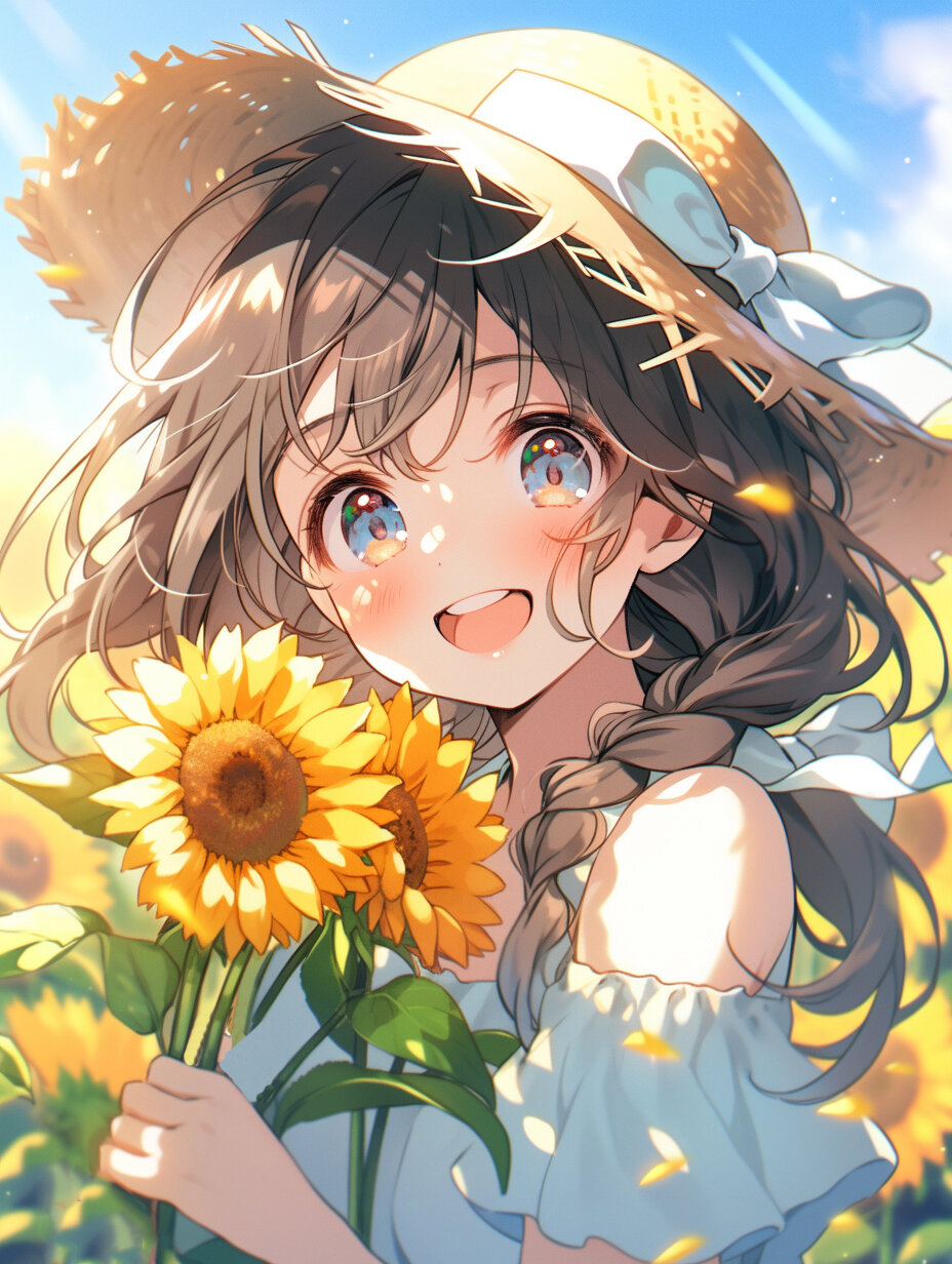 捧花女生头像 | 向日葵女孩 | 治愈系头像