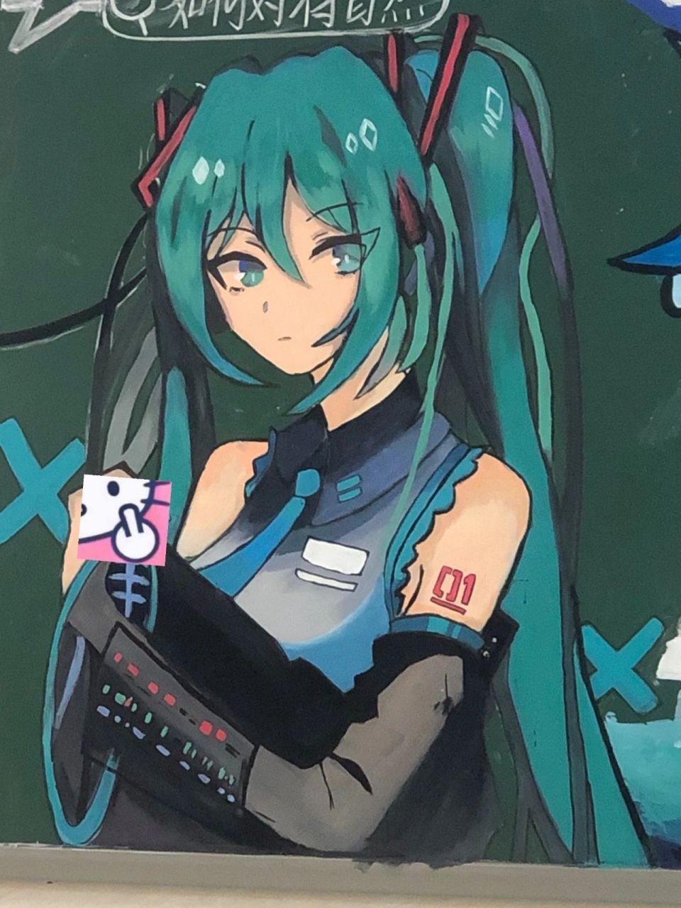 是一期防溺水的黑板报,用的丙烯颜料,在黑板上画出自己喜欢动漫人物真