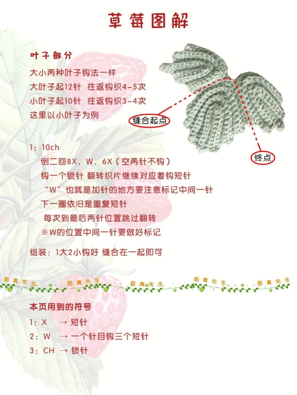 钩针编织水果草莓(附图解) 今天给大家分享的是草莓图解,图解来源于