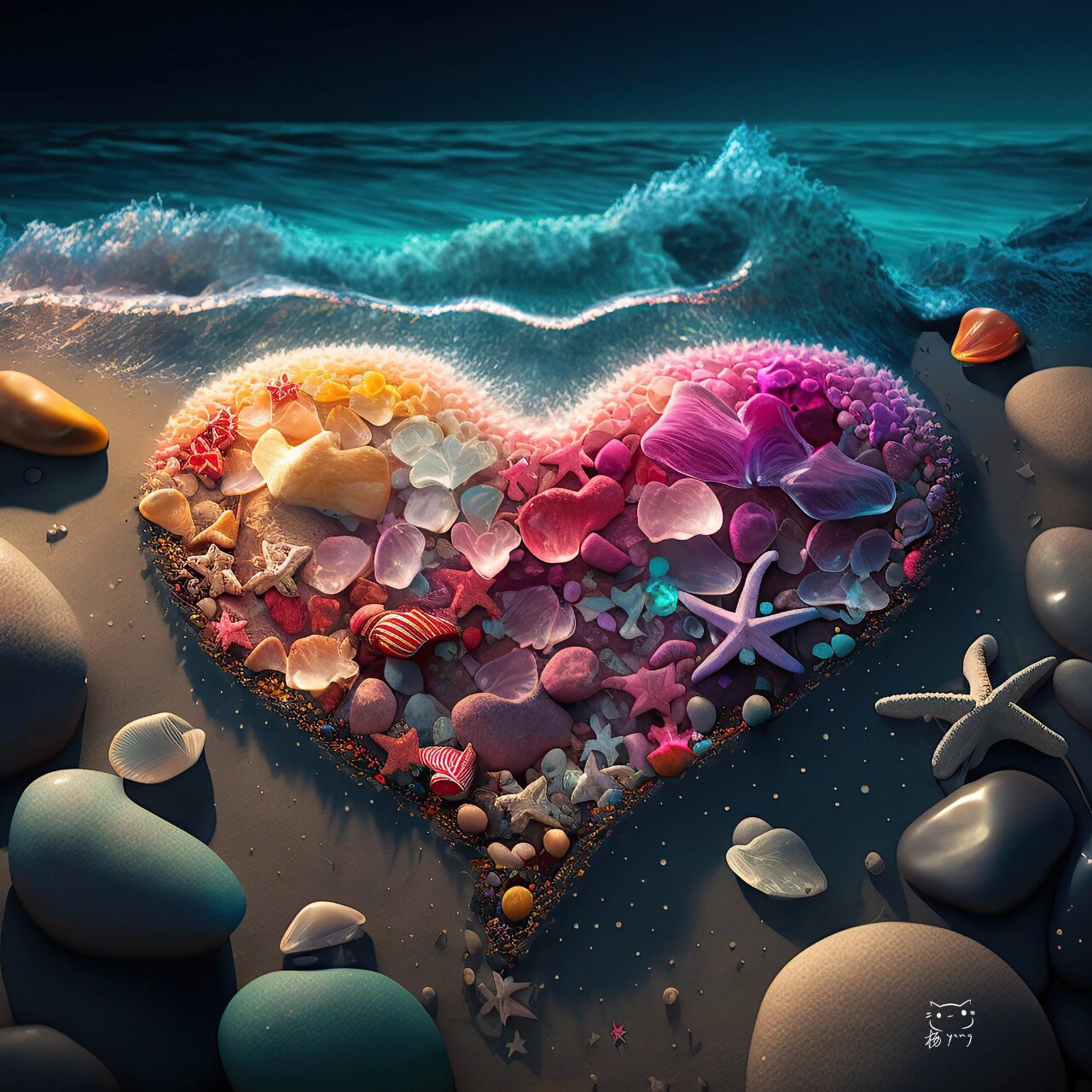 五彩石沙滩 | 心形 | 唯美 心形的石头沙滩,很适合做头像壁纸.