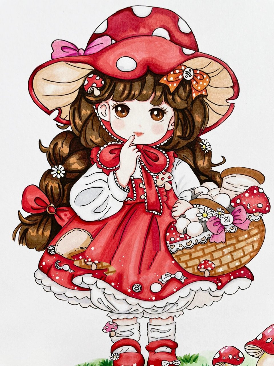 马克笔绘画-采蘑菇的小女孩 临摹自原作者创作的小女孩实在太可爱了