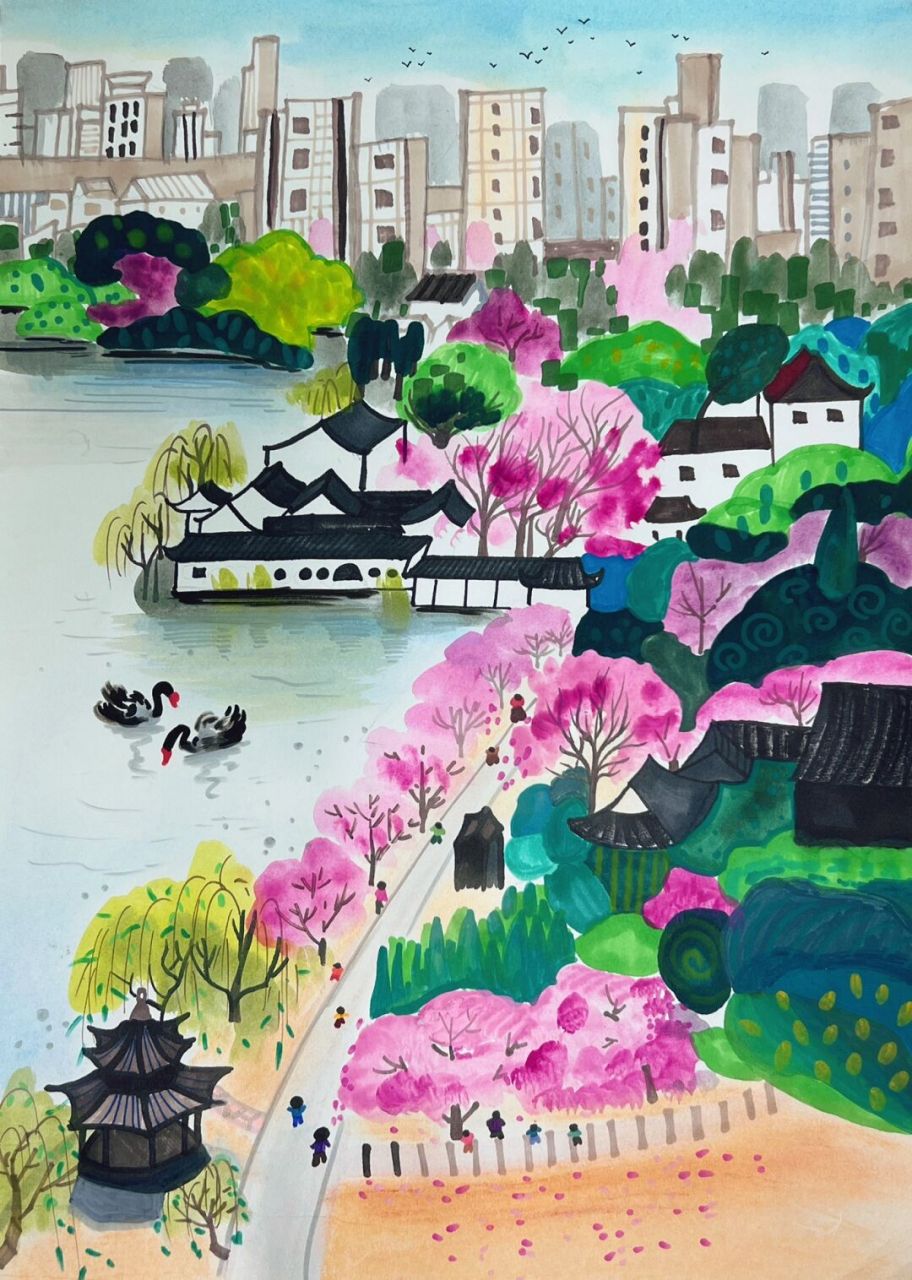 水墨风儿童画——美丽南京 马克笔也是可以画出不一样的风格 结合水墨