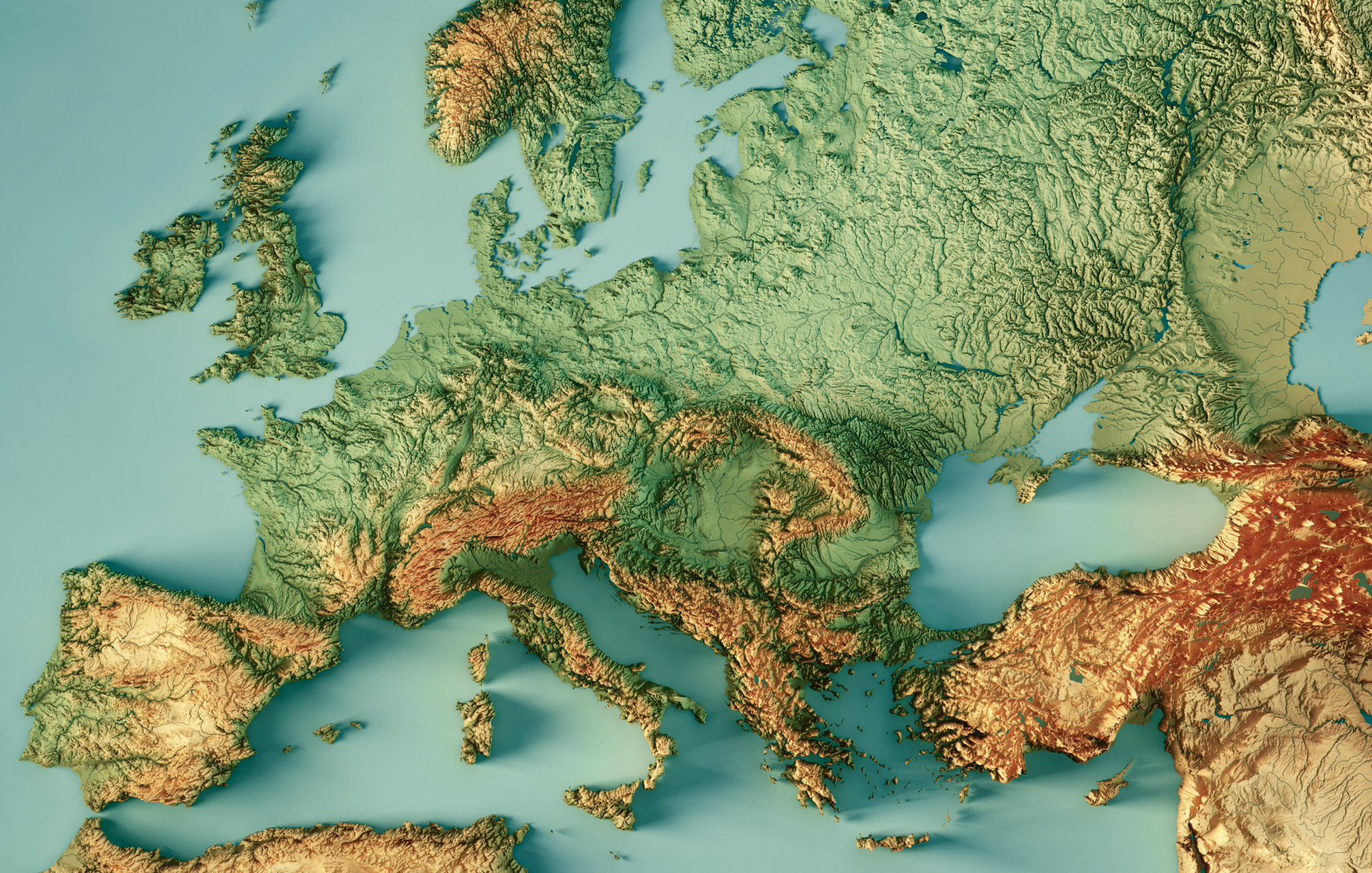 欧洲大陆3d立体地图 不得不说,欧陆地理位置,气候条件都很不错